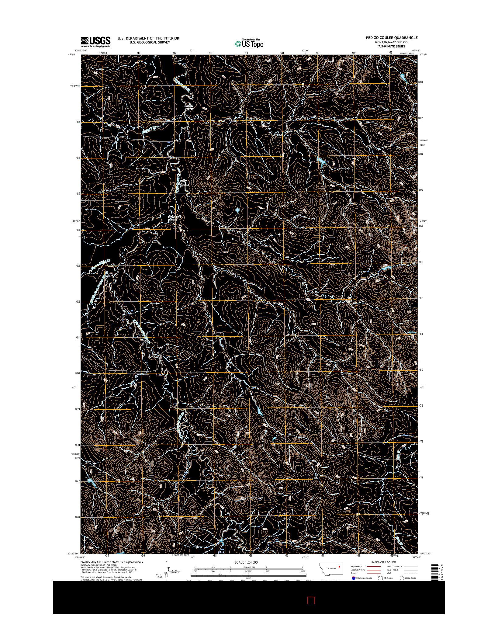 USGS US TOPO 7.5-MINUTE MAP FOR PEDIGO COULEE, MT 2017