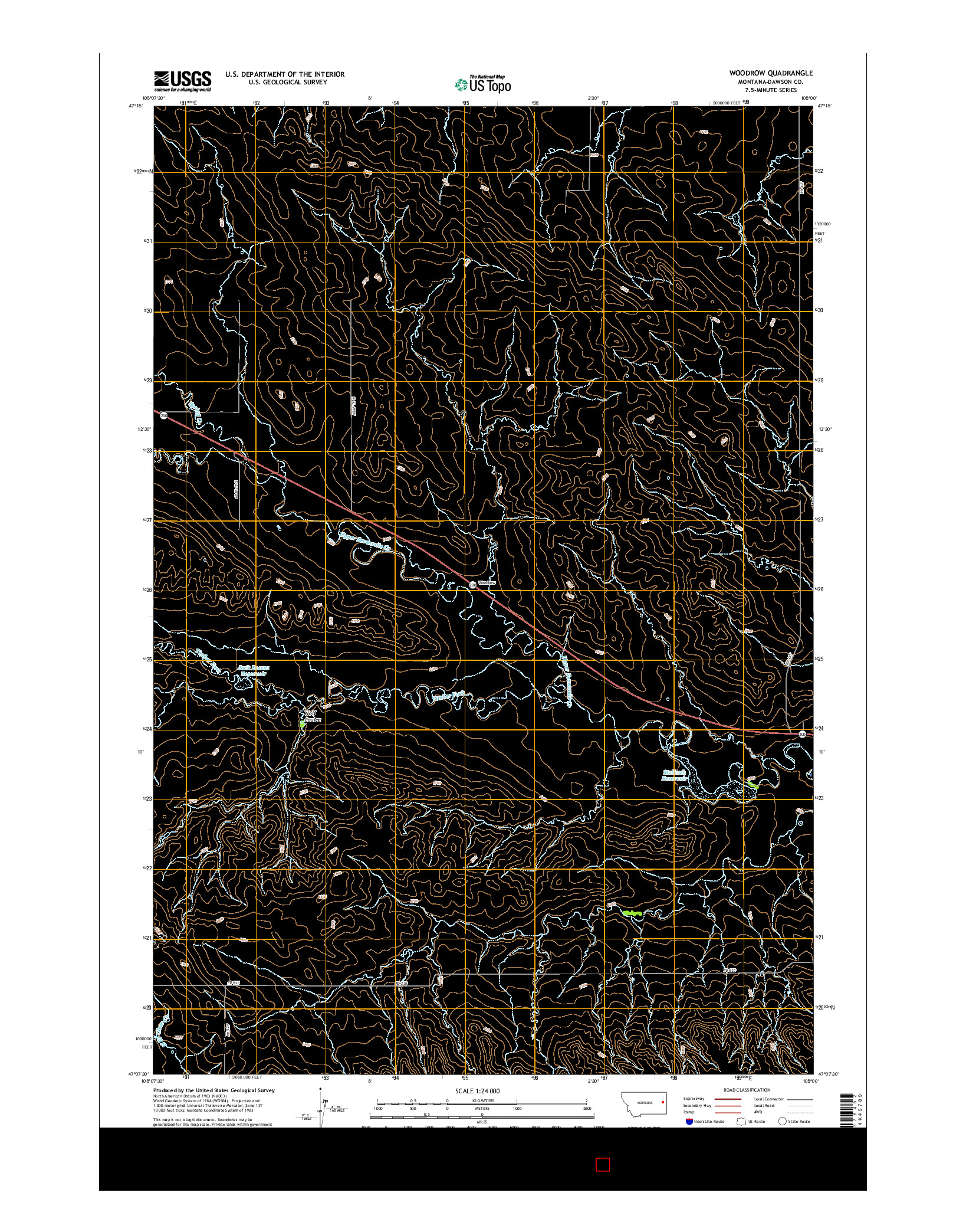USGS US TOPO 7.5-MINUTE MAP FOR WOODROW, MT 2017
