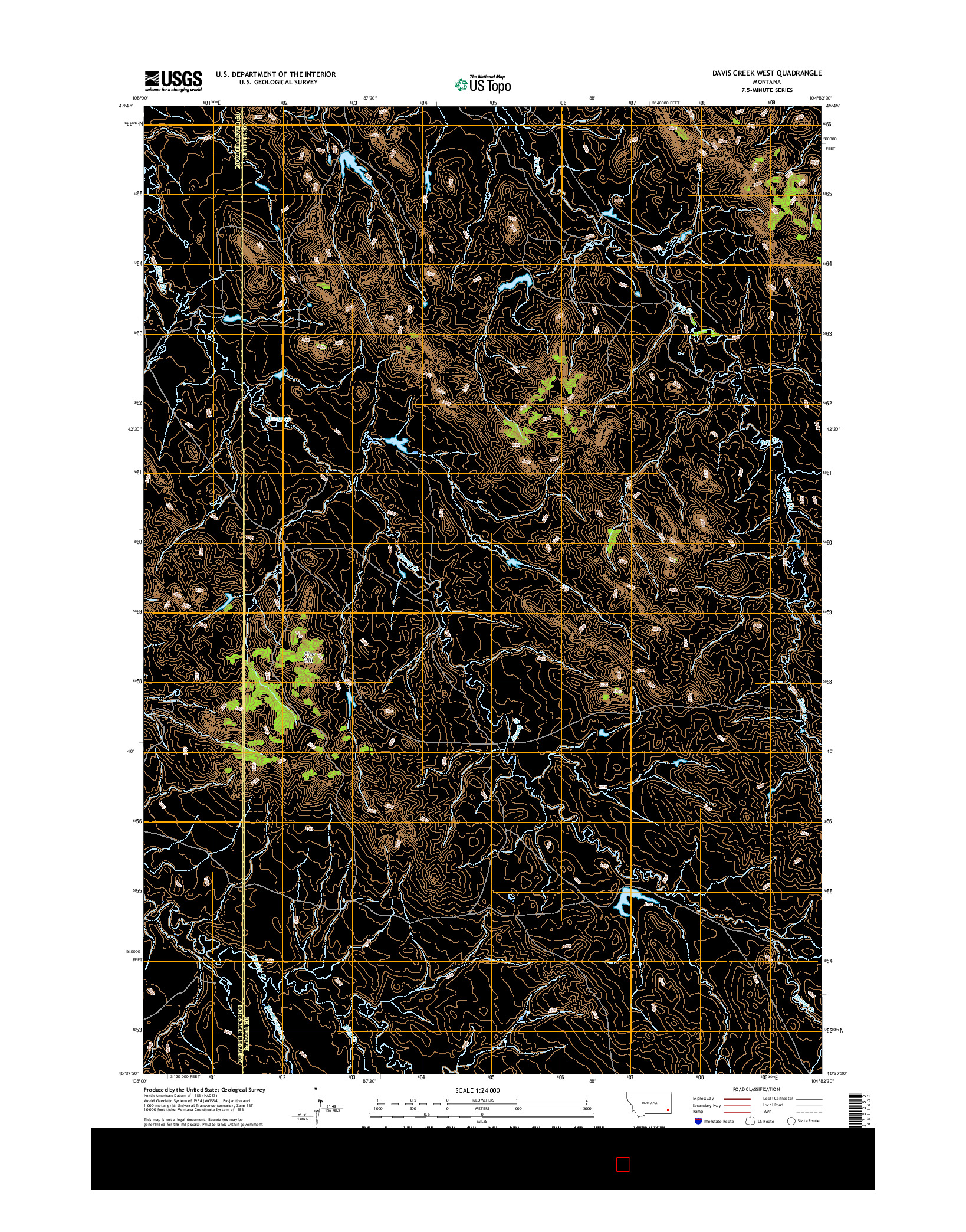 USGS US TOPO 7.5-MINUTE MAP FOR DAVIS CREEK WEST, MT 2017