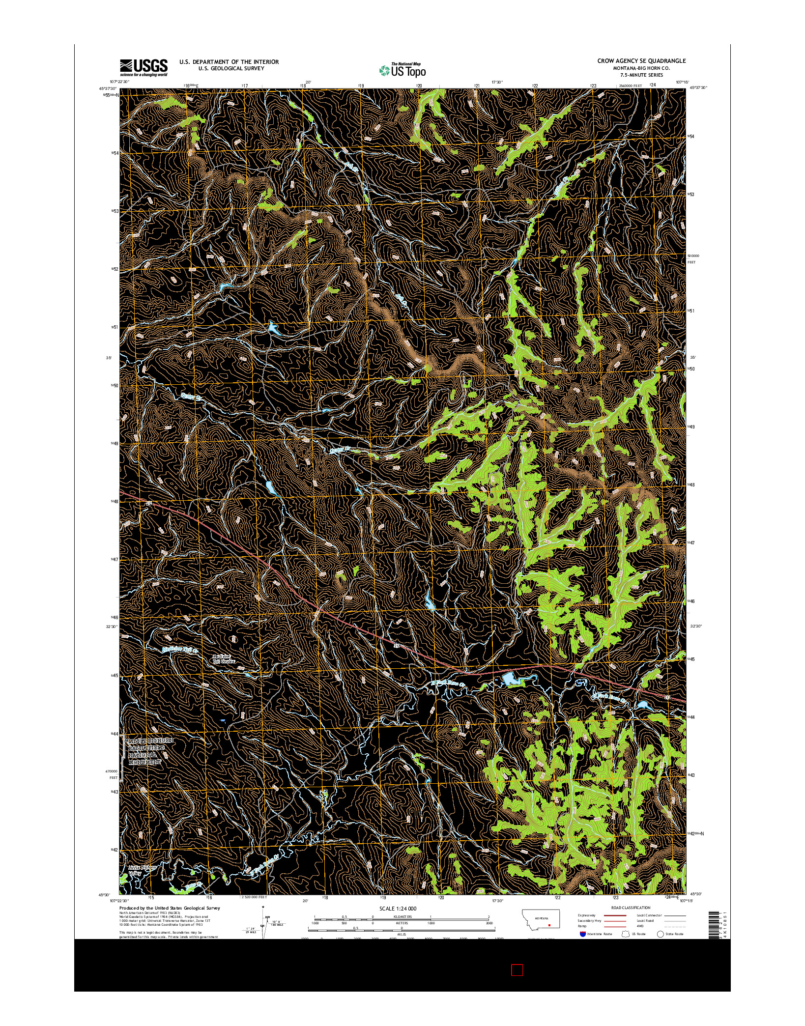 USGS US TOPO 7.5-MINUTE MAP FOR CROW AGENCY SE, MT 2017