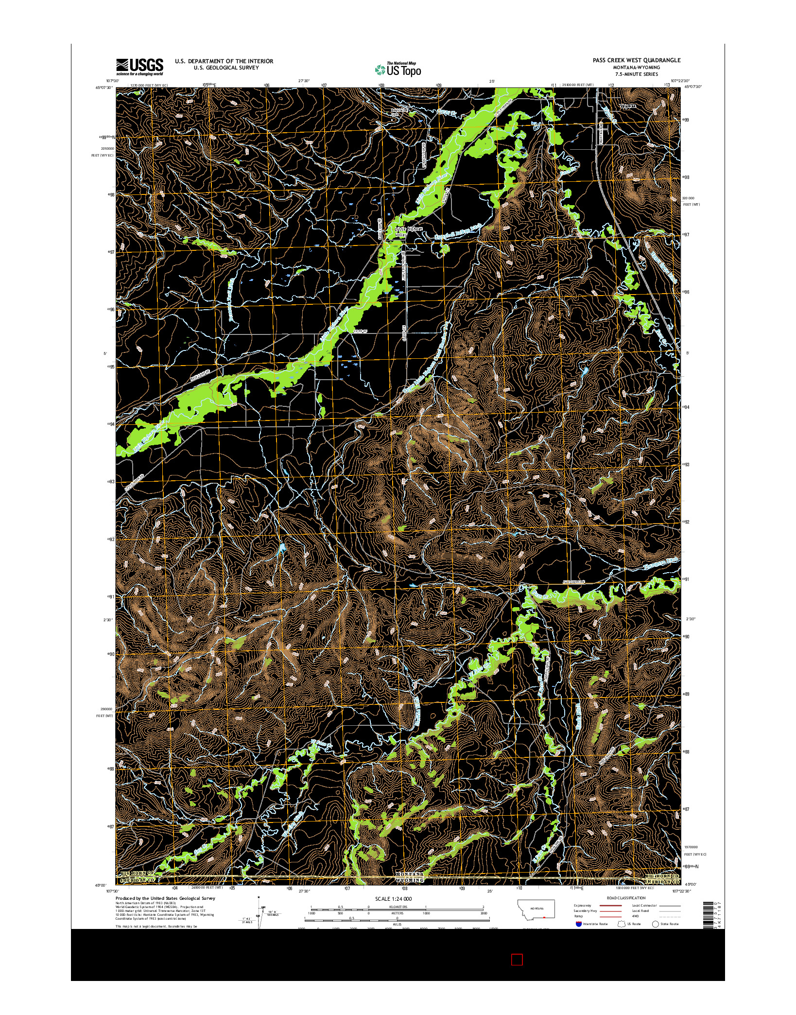 USGS US TOPO 7.5-MINUTE MAP FOR PASS CREEK WEST, MT-WY 2017