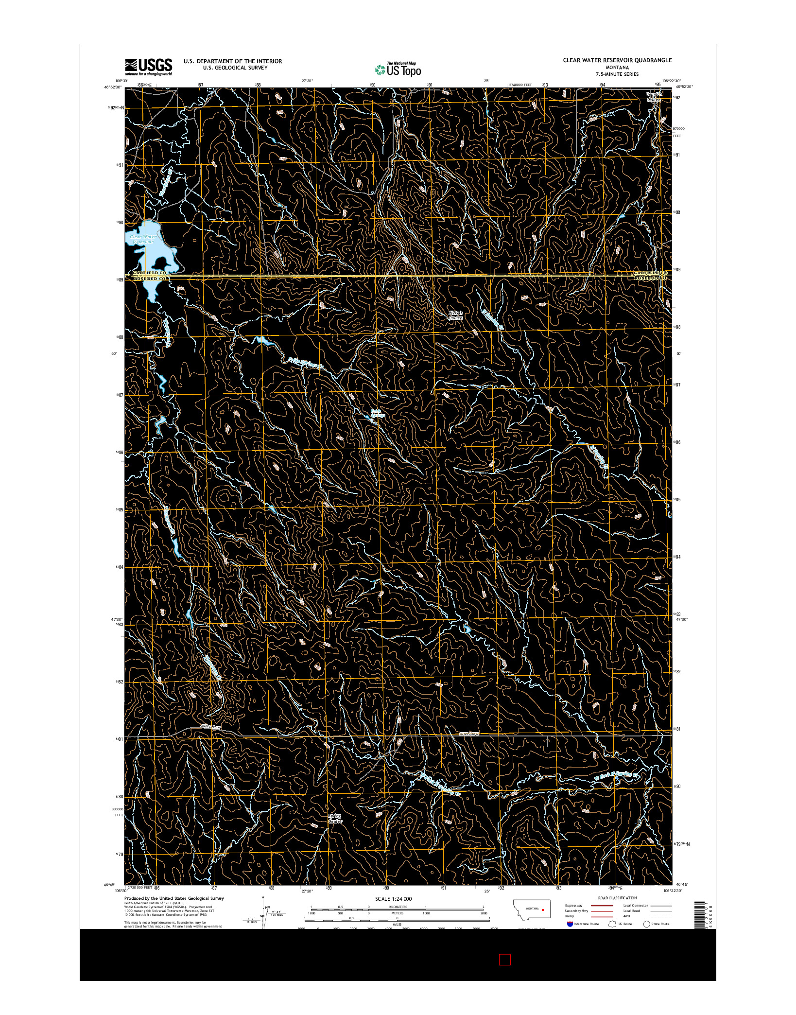 USGS US TOPO 7.5-MINUTE MAP FOR CLEAR WATER RESERVOIR, MT 2017