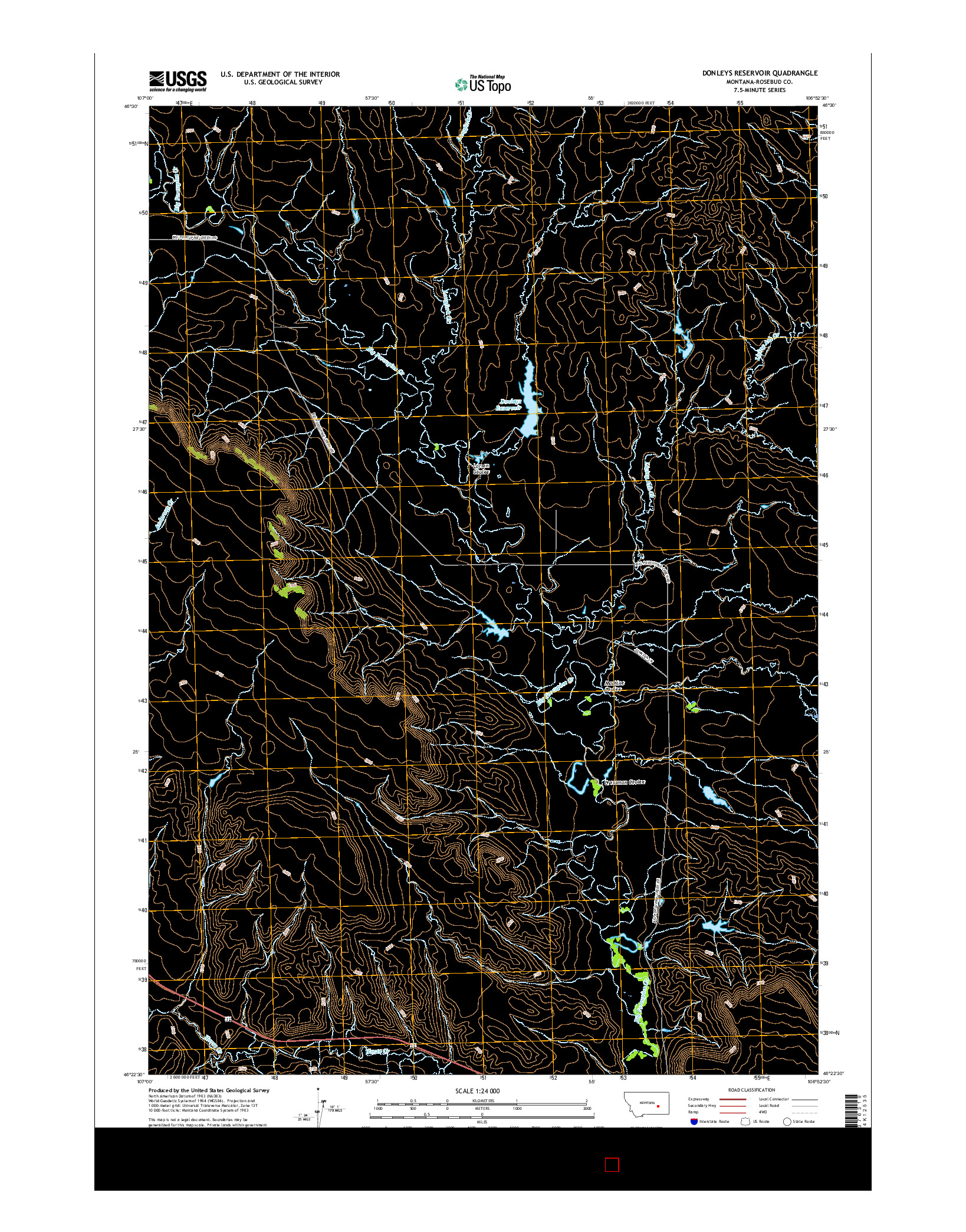 USGS US TOPO 7.5-MINUTE MAP FOR DONLEYS RESERVOIR, MT 2017