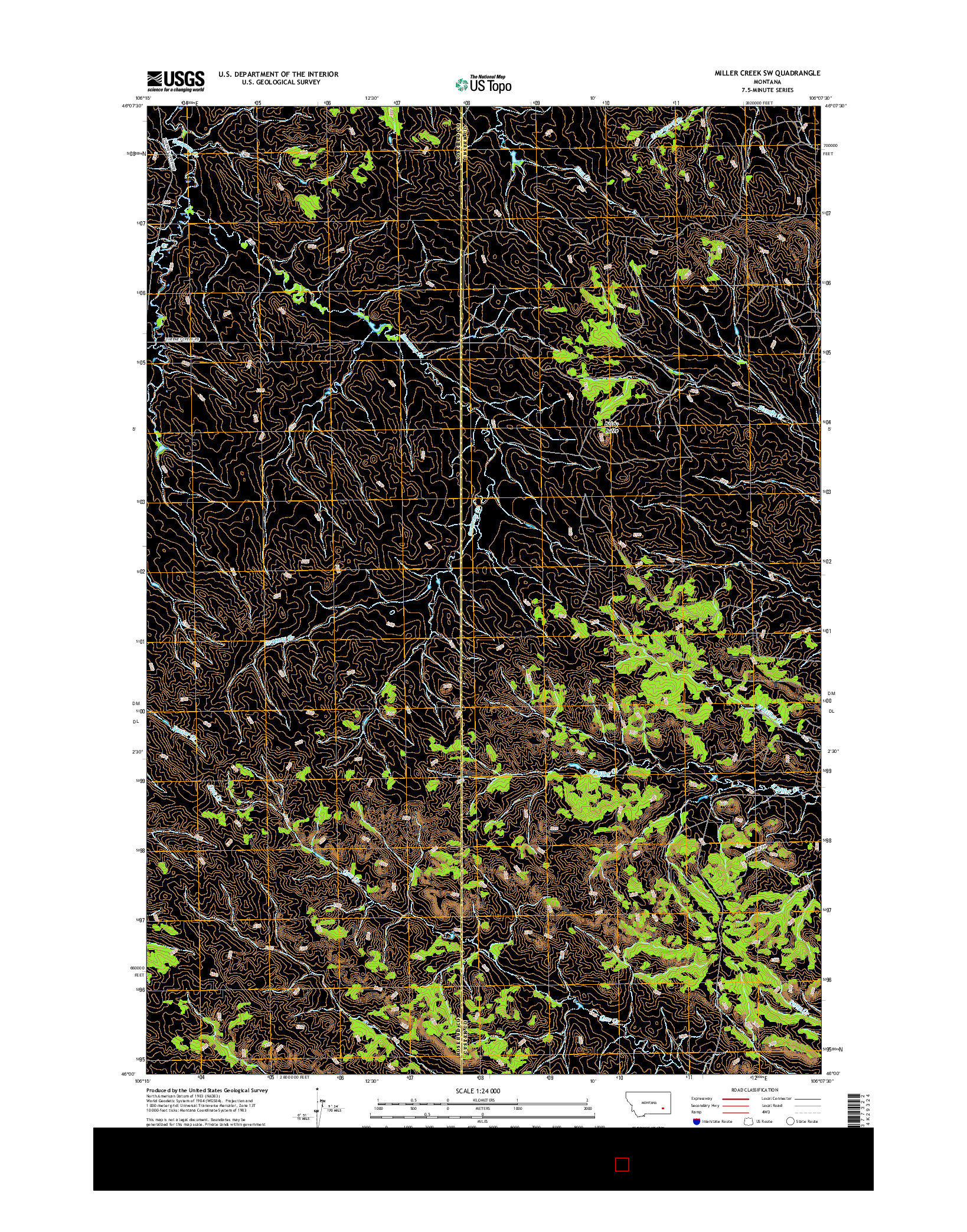 USGS US TOPO 7.5-MINUTE MAP FOR MILLER CREEK SW, MT 2017