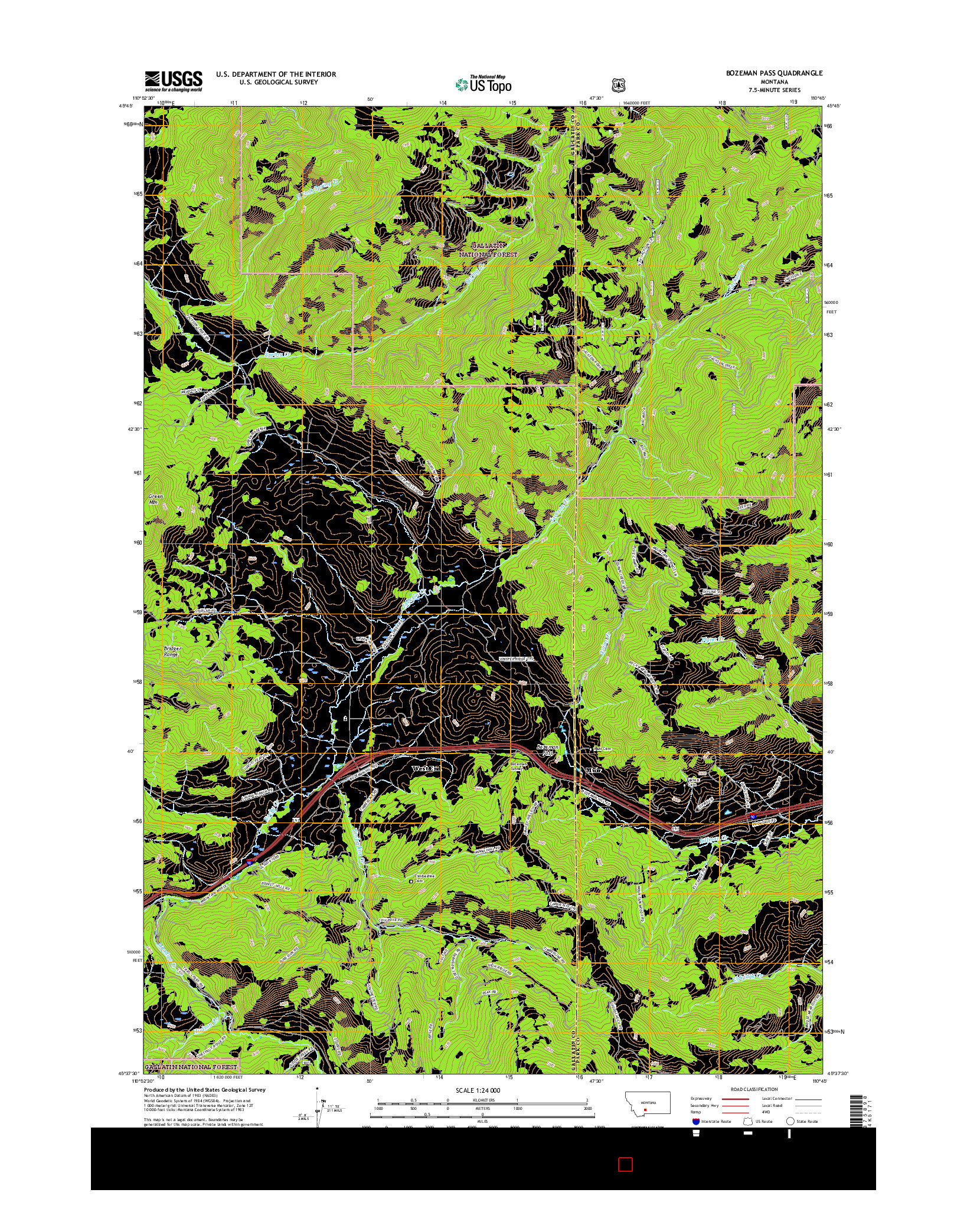 USGS US TOPO 7.5-MINUTE MAP FOR BOZEMAN PASS, MT 2017