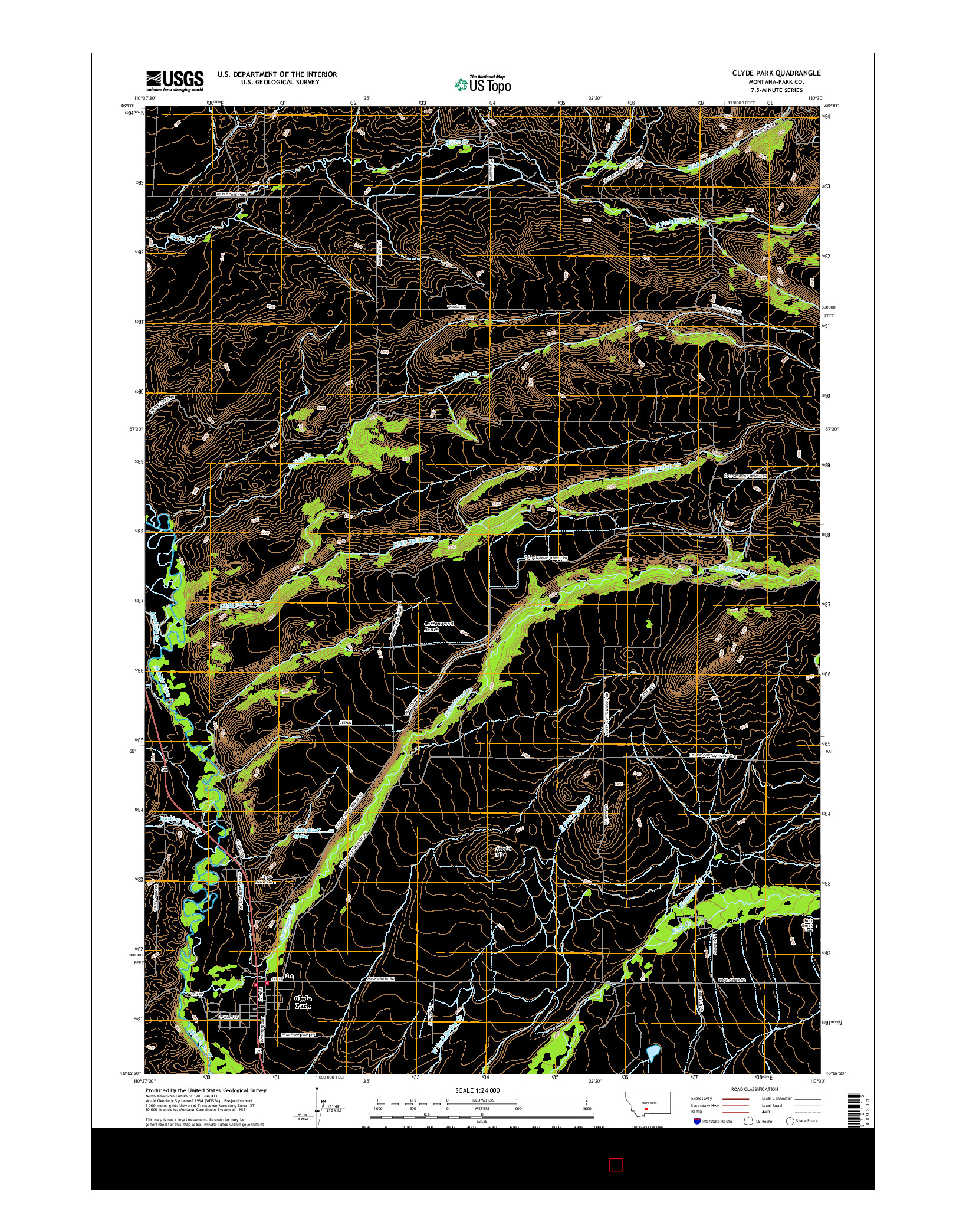USGS US TOPO 7.5-MINUTE MAP FOR CLYDE PARK, MT 2017