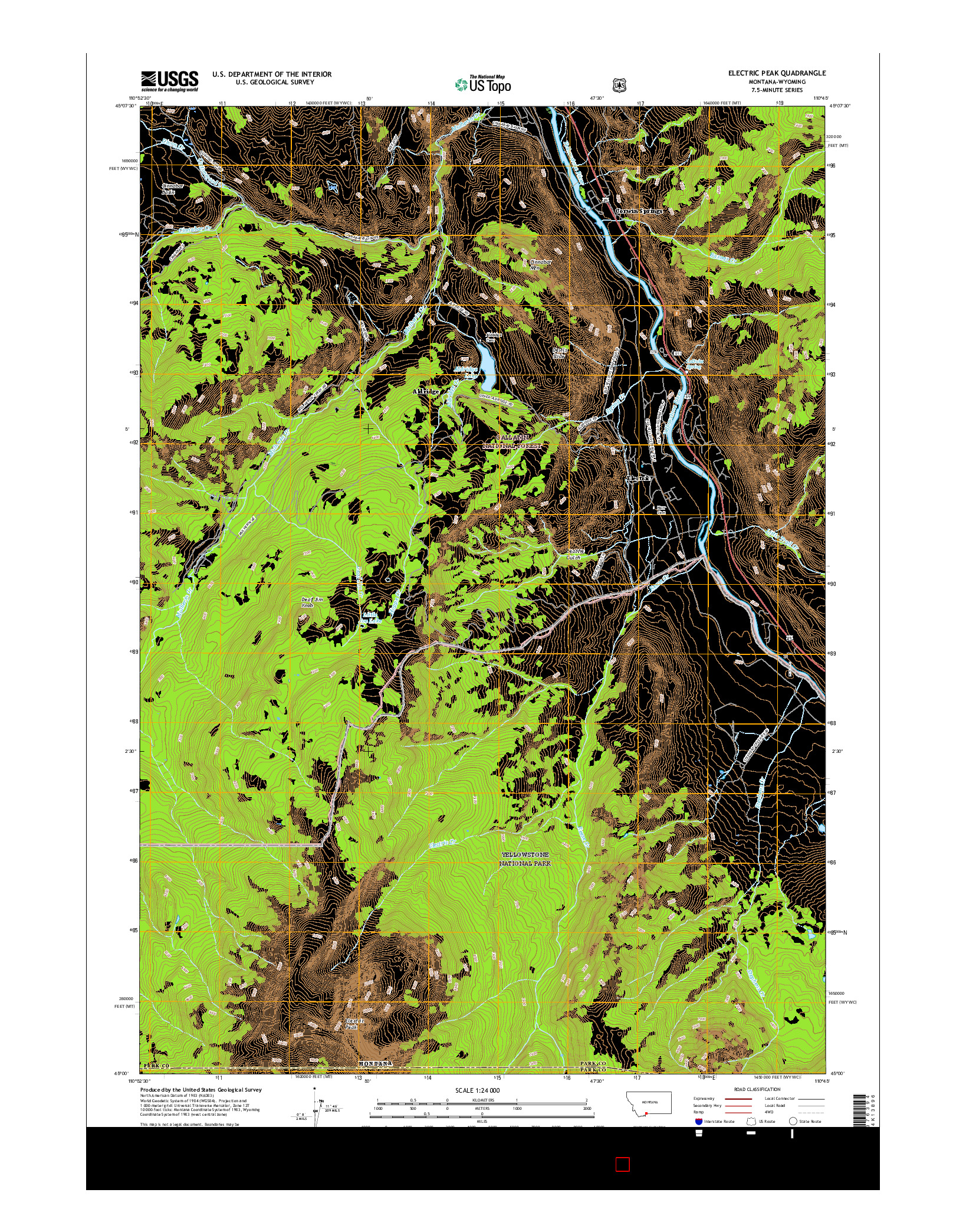 USGS US TOPO 7.5-MINUTE MAP FOR ELECTRIC PEAK, MT-WY 2017