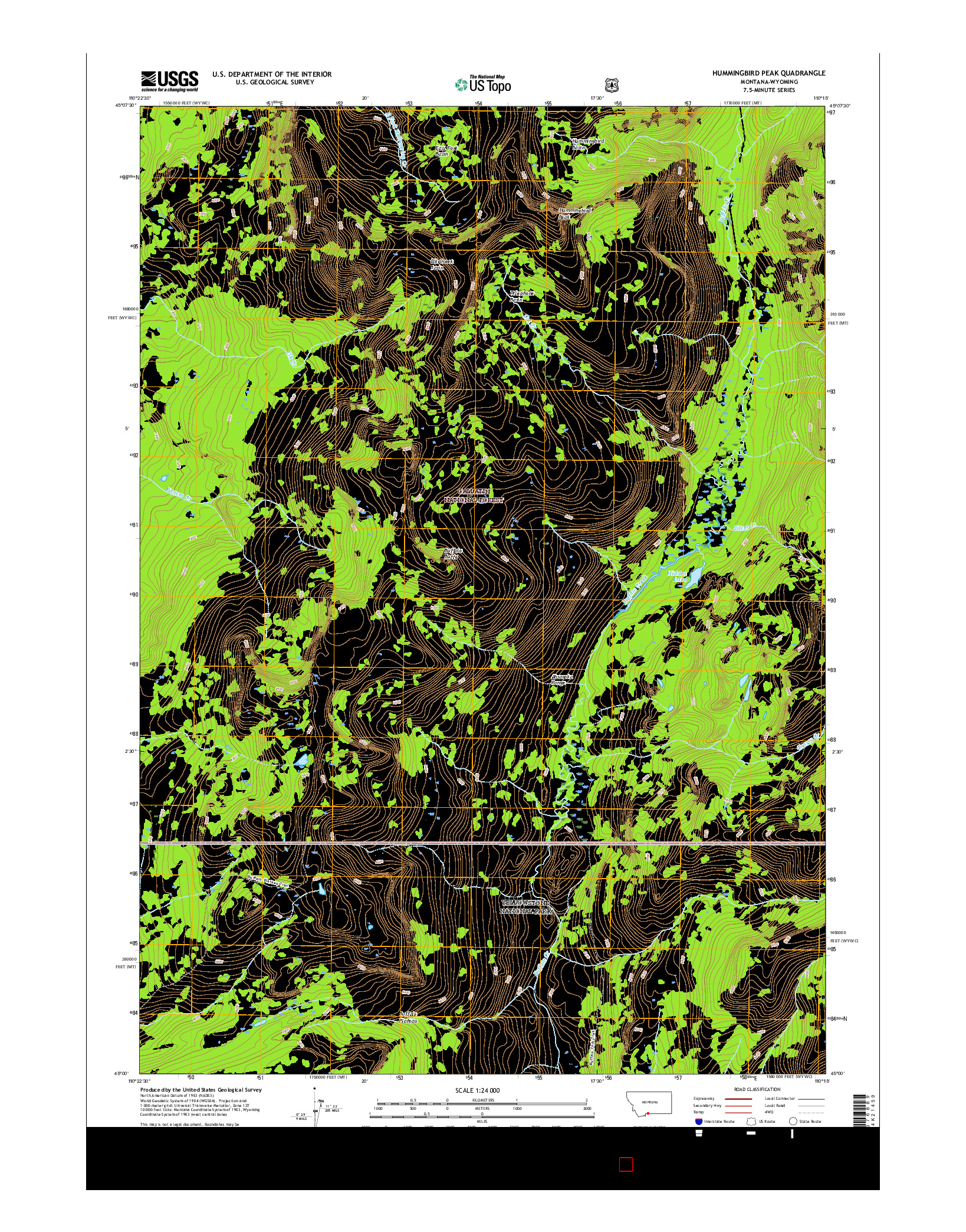 USGS US TOPO 7.5-MINUTE MAP FOR HUMMINGBIRD PEAK, MT-WY 2017