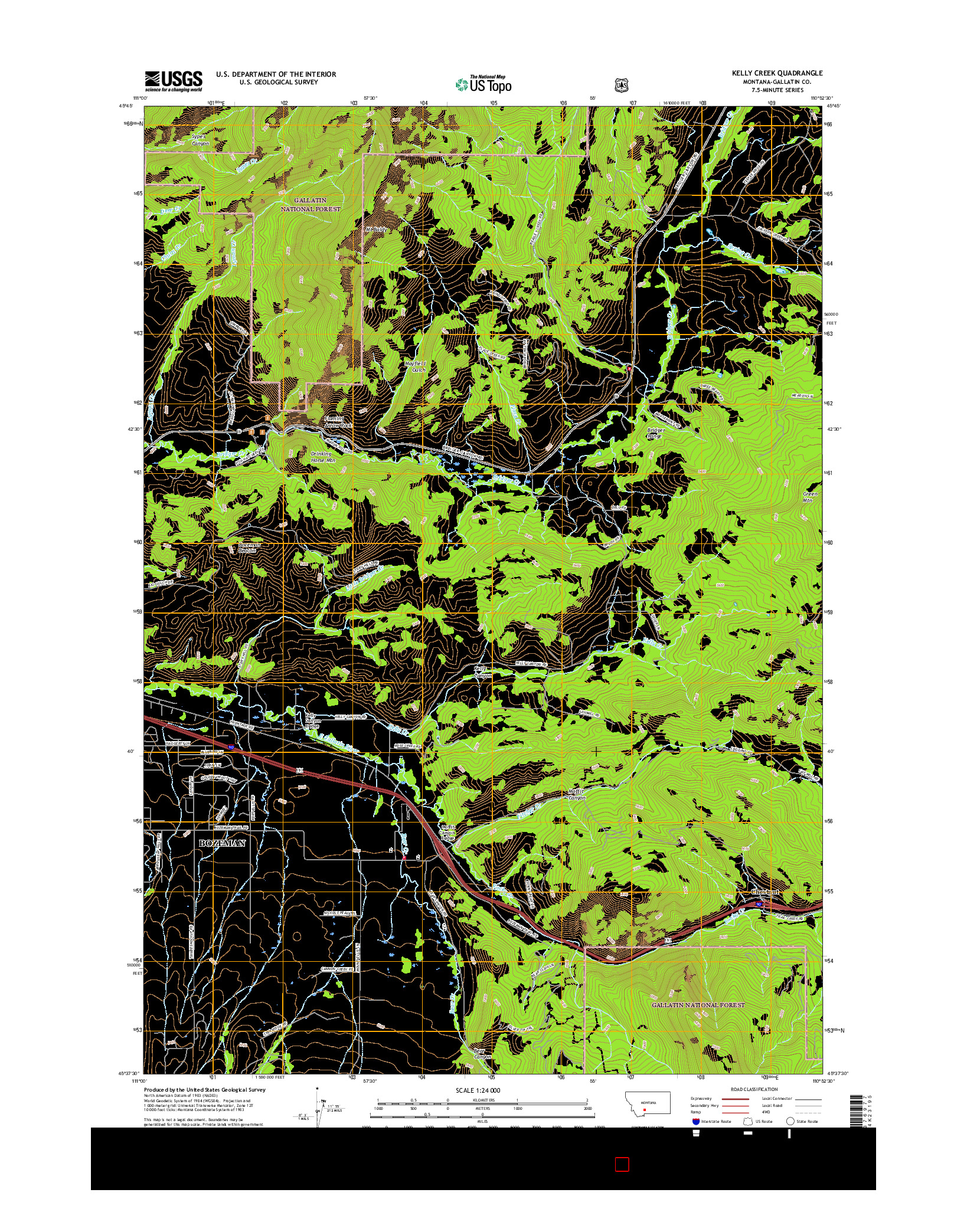 USGS US TOPO 7.5-MINUTE MAP FOR KELLY CREEK, MT 2017