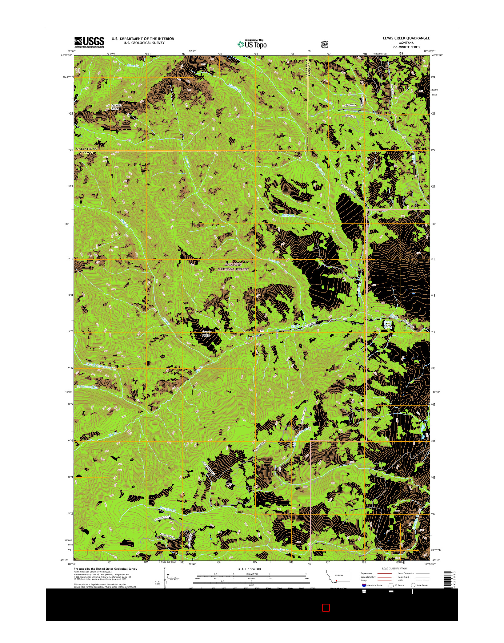 USGS US TOPO 7.5-MINUTE MAP FOR LEWIS CREEK, MT 2017