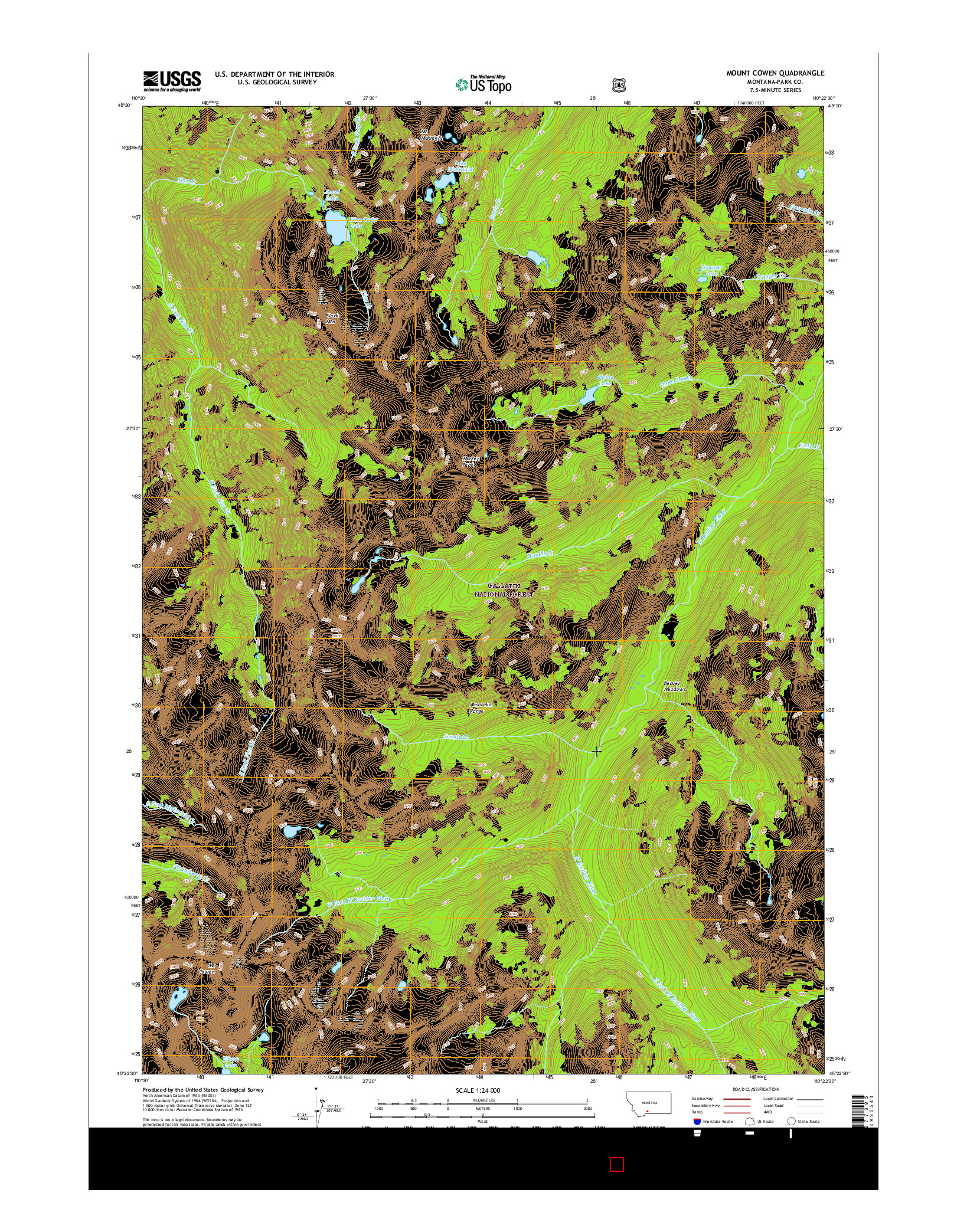 USGS US TOPO 7.5-MINUTE MAP FOR MOUNT COWEN, MT 2017