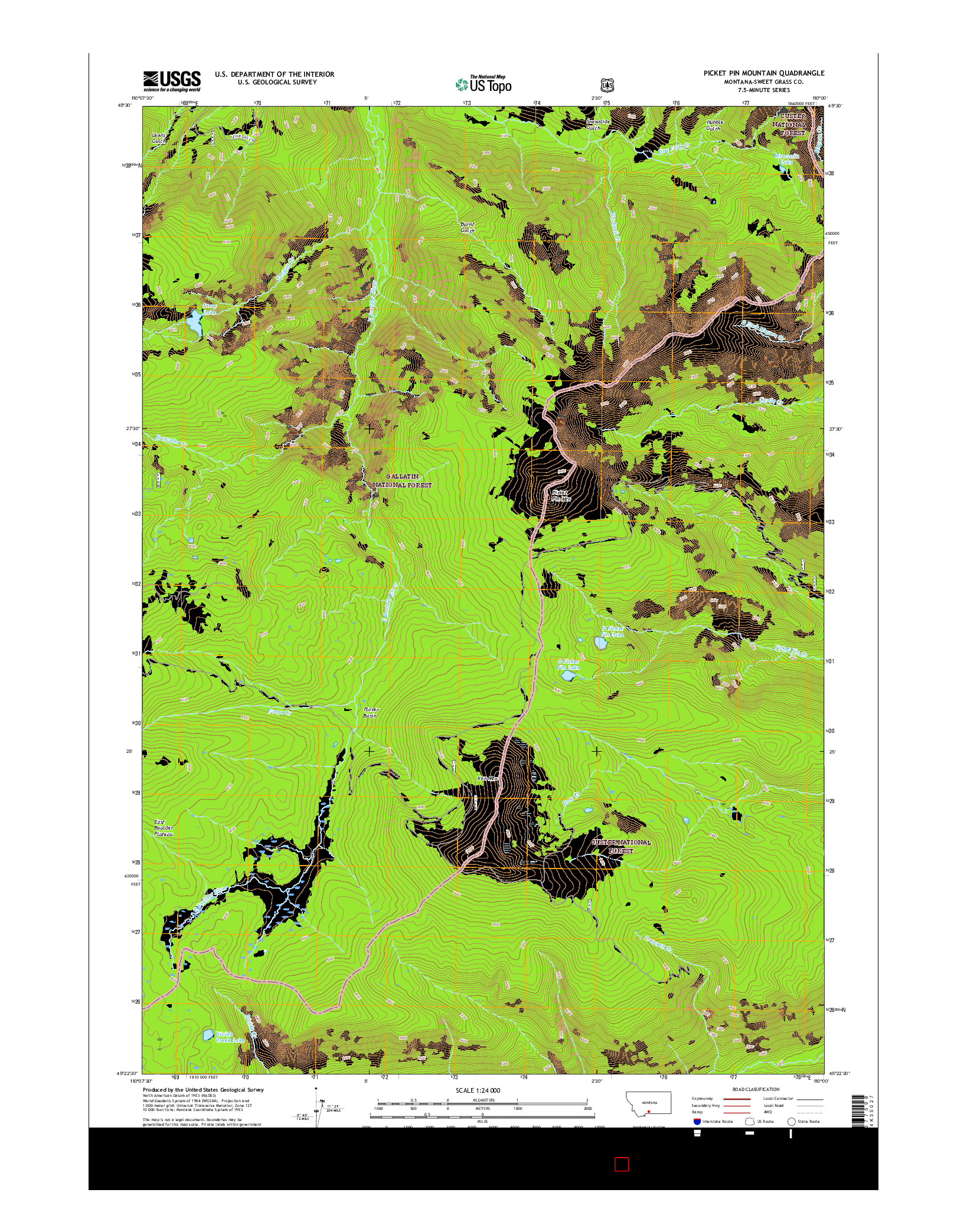 USGS US TOPO 7.5-MINUTE MAP FOR PICKET PIN MOUNTAIN, MT 2017