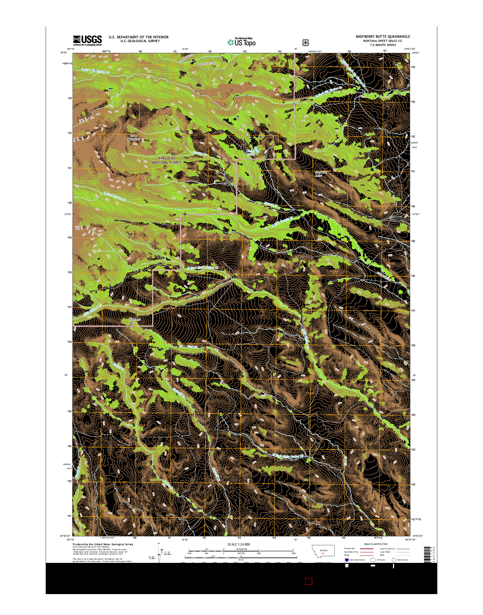 USGS US TOPO 7.5-MINUTE MAP FOR RASPBERRY BUTTE, MT 2017