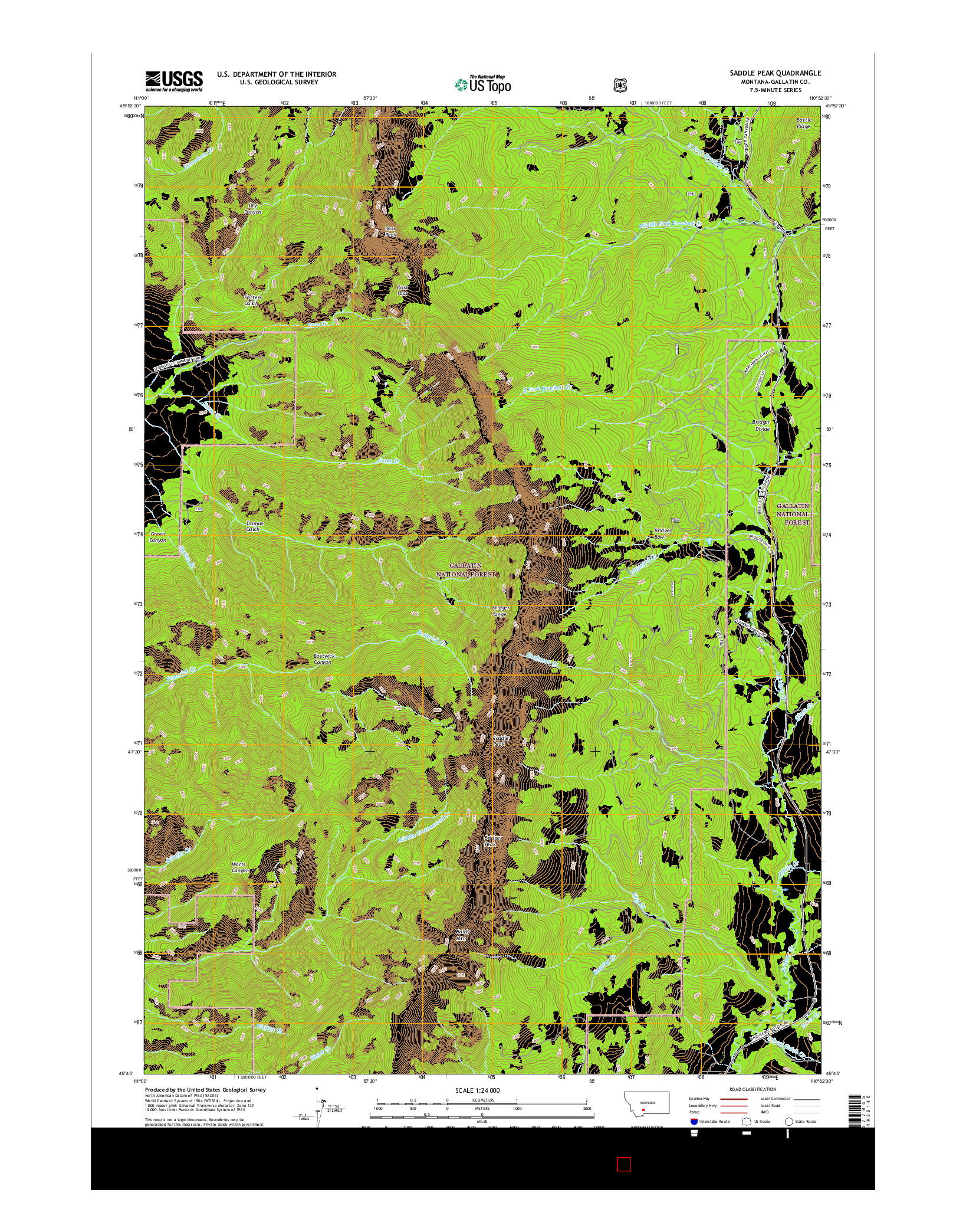 USGS US TOPO 7.5-MINUTE MAP FOR SADDLE PEAK, MT 2017