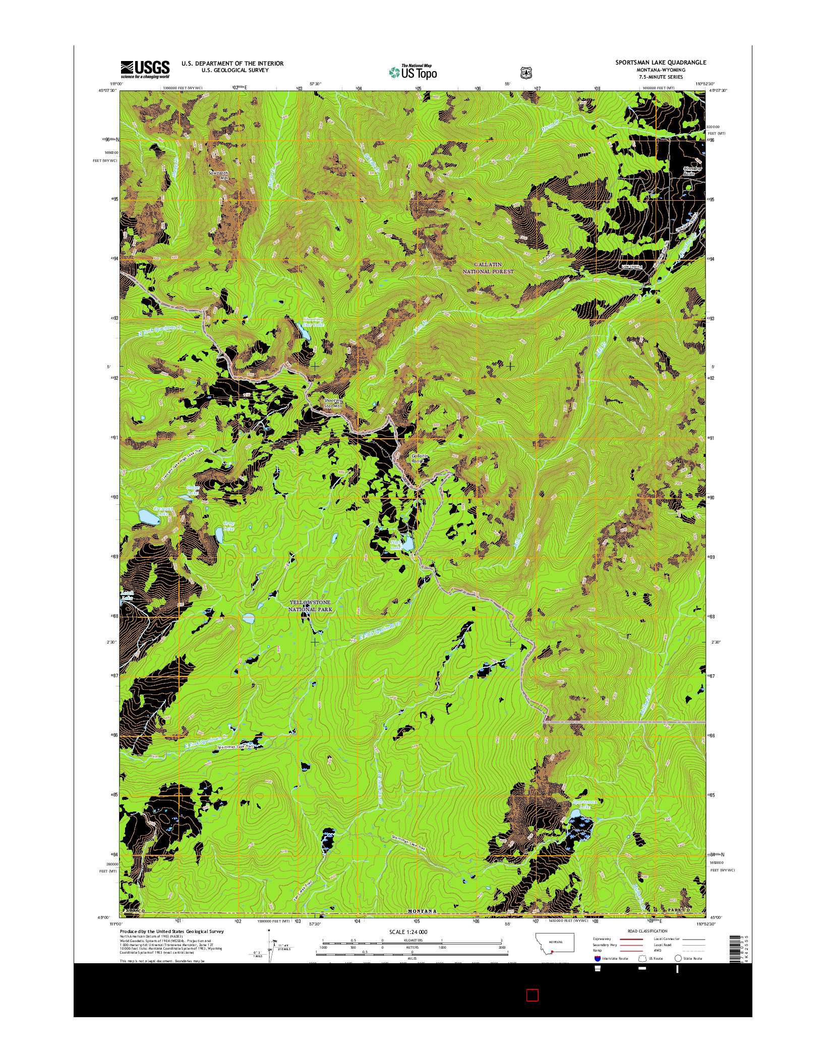 USGS US TOPO 7.5-MINUTE MAP FOR SPORTSMAN LAKE, MT-WY 2017