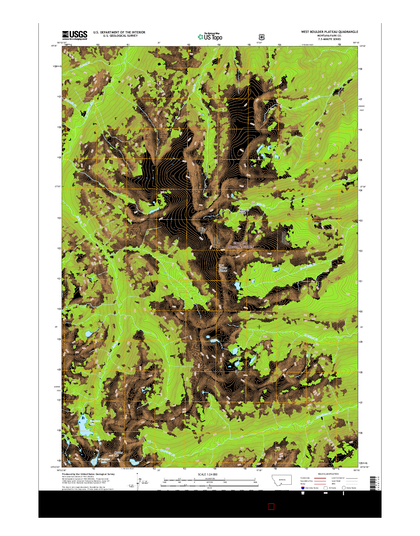 USGS US TOPO 7.5-MINUTE MAP FOR WEST BOULDER PLATEAU, MT 2017