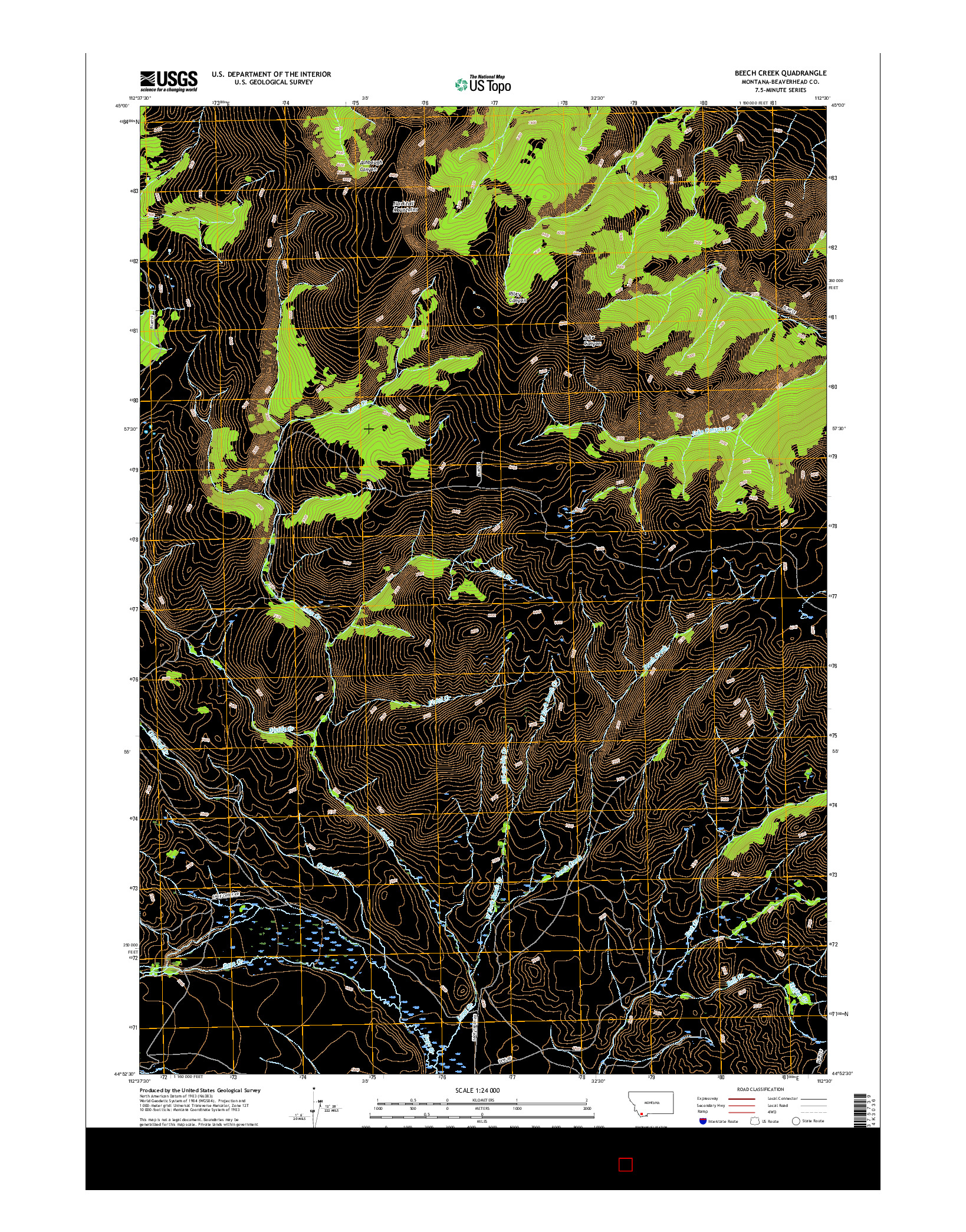 USGS US TOPO 7.5-MINUTE MAP FOR BEECH CREEK, MT 2017