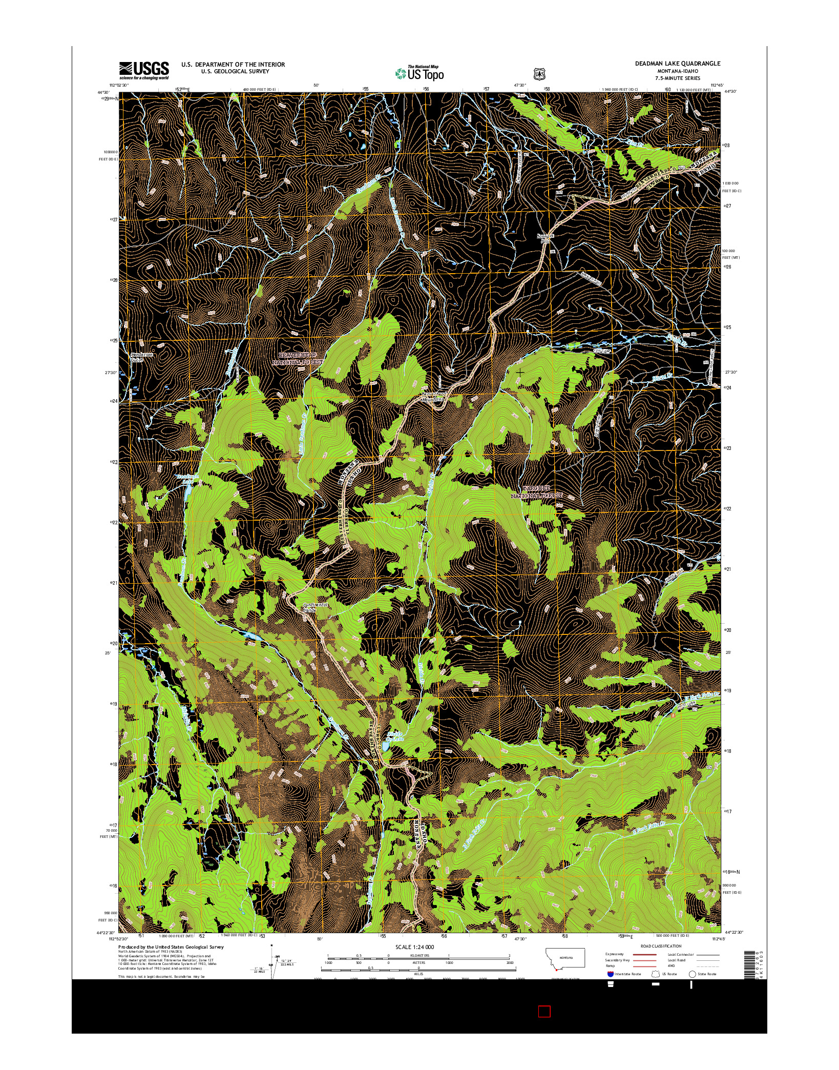 USGS US TOPO 7.5-MINUTE MAP FOR DEADMAN LAKE, MT-ID 2017