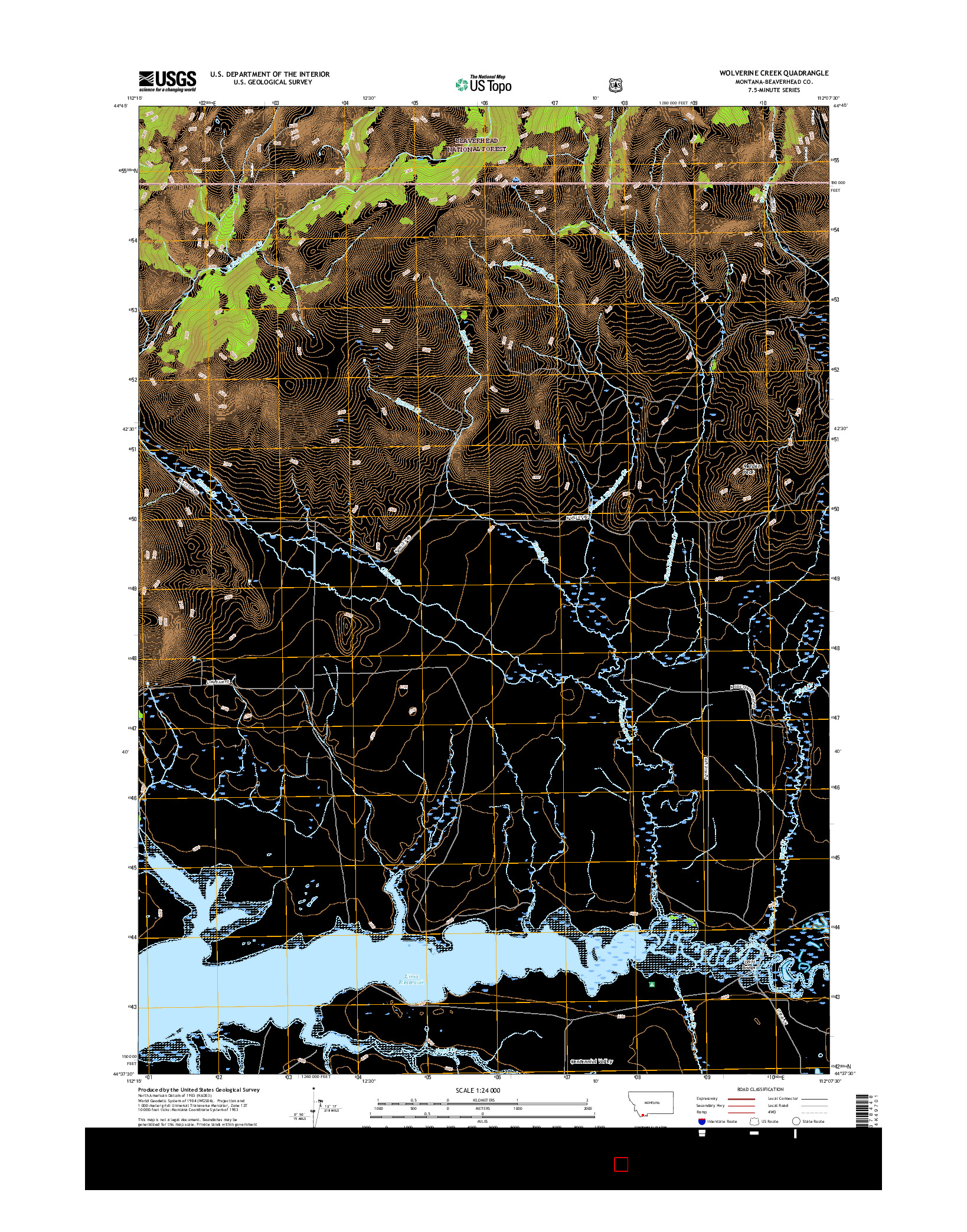 USGS US TOPO 7.5-MINUTE MAP FOR WOLVERINE CREEK, MT 2017