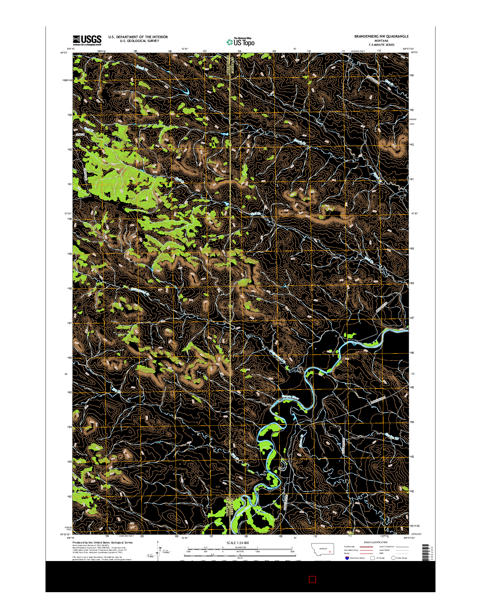 USGS US TOPO 7.5-MINUTE MAP FOR BRANDENBERG NW, MT 2017