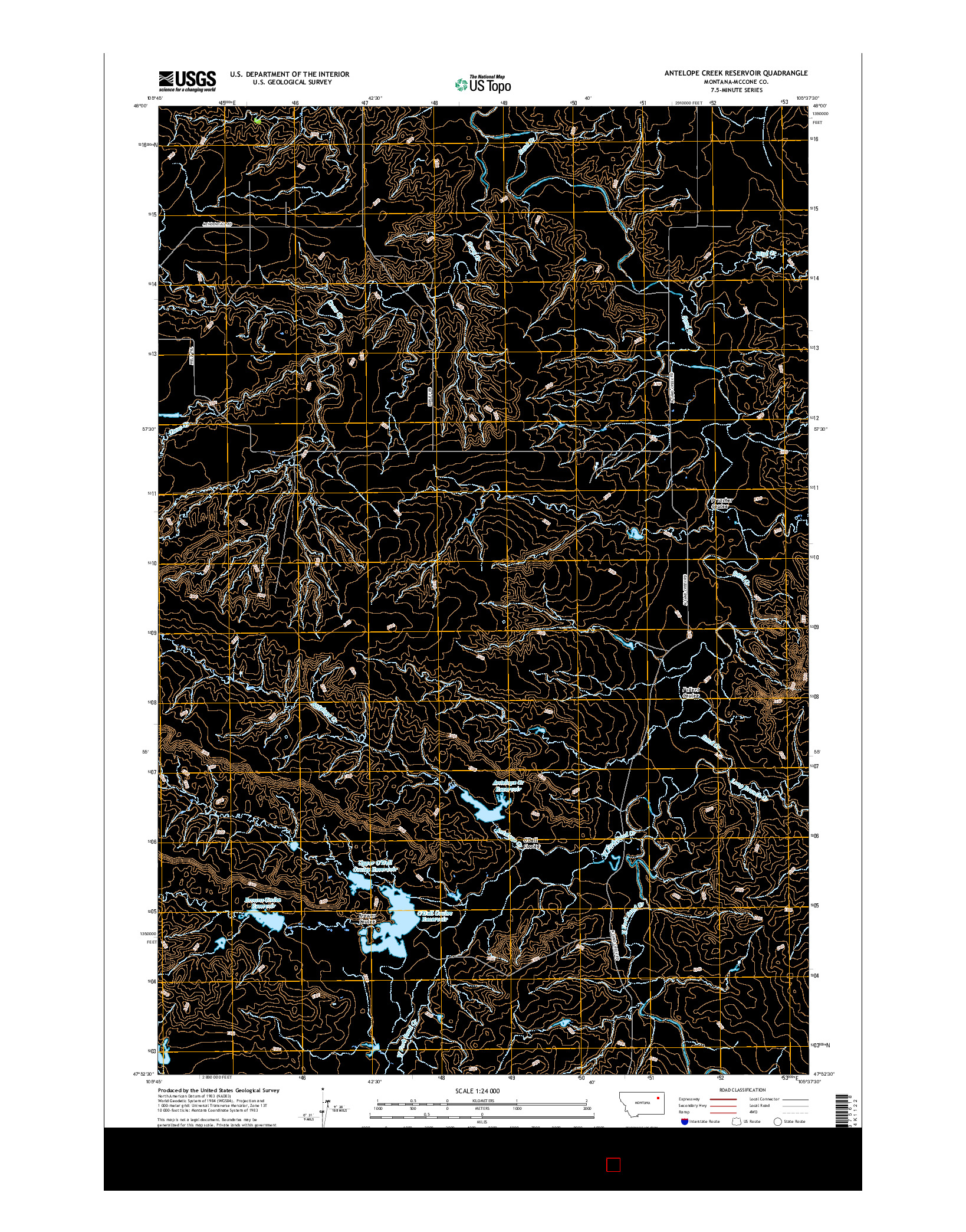 USGS US TOPO 7.5-MINUTE MAP FOR ANTELOPE CREEK RESERVOIR, MT 2017