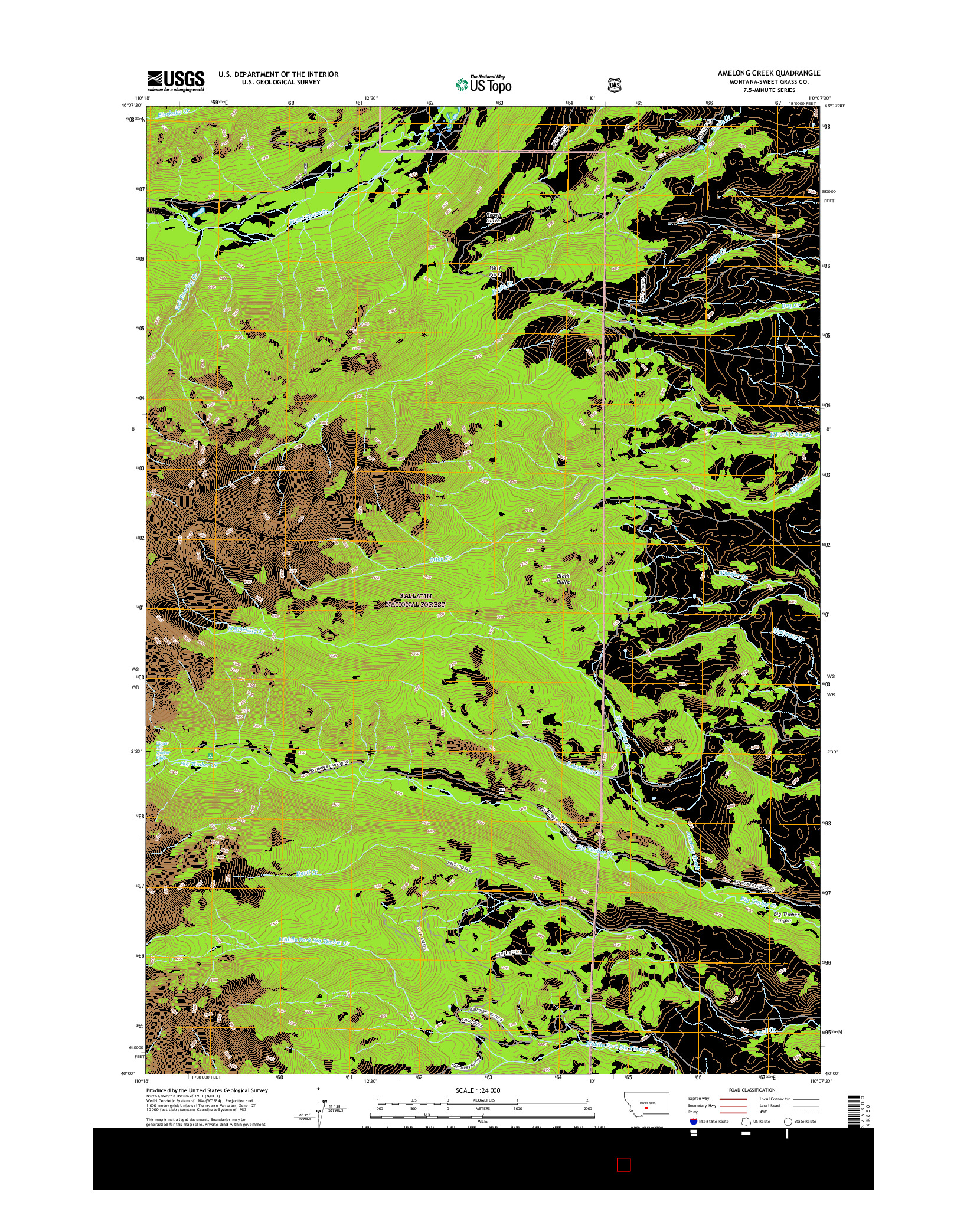 USGS US TOPO 7.5-MINUTE MAP FOR AMELONG CREEK, MT 2017