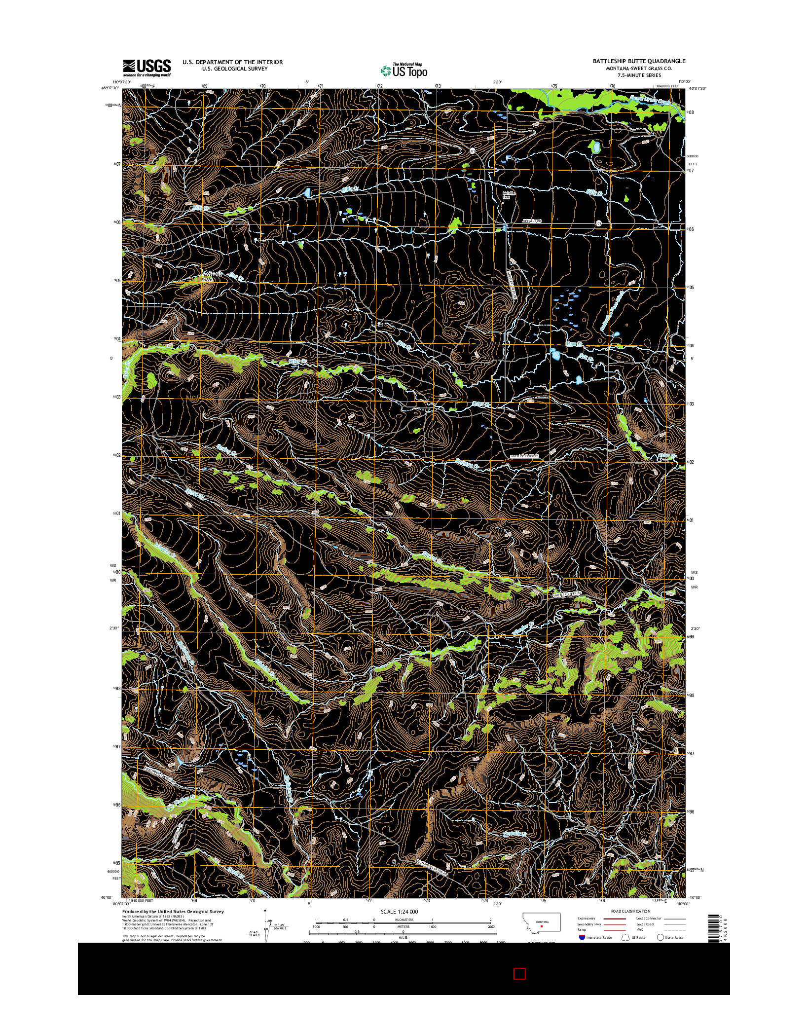 USGS US TOPO 7.5-MINUTE MAP FOR BATTLESHIP BUTTE, MT 2017