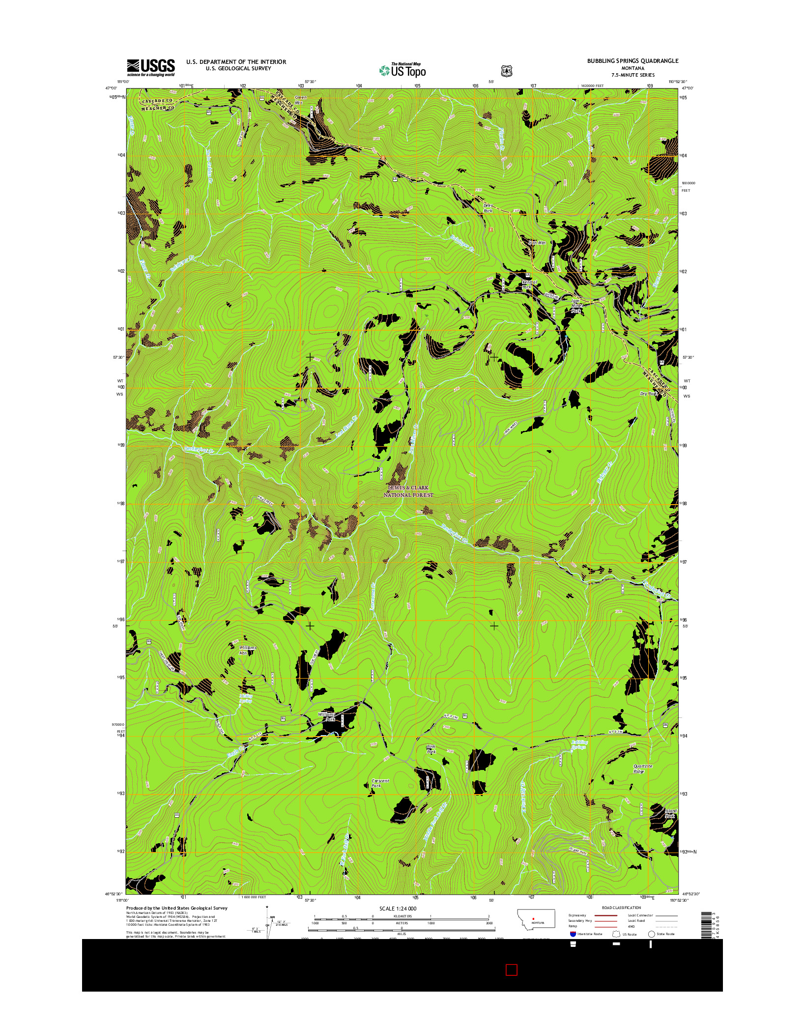 USGS US TOPO 7.5-MINUTE MAP FOR BUBBLING SPRINGS, MT 2017