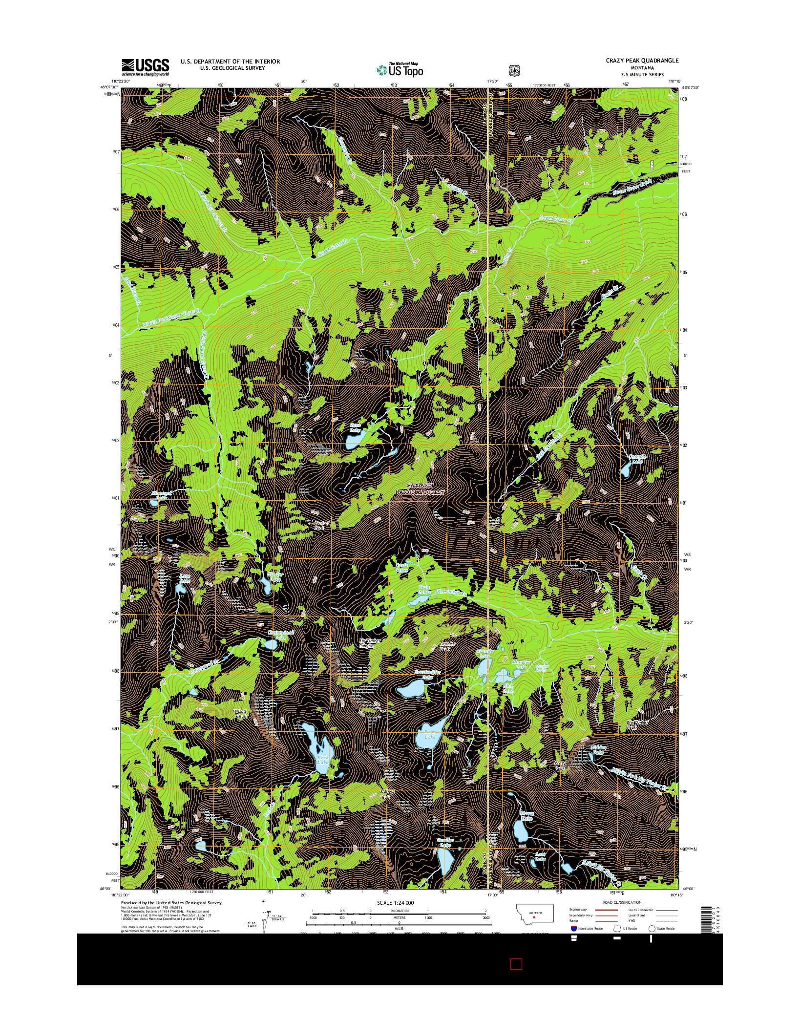 USGS US TOPO 7.5-MINUTE MAP FOR CRAZY PEAK, MT 2017