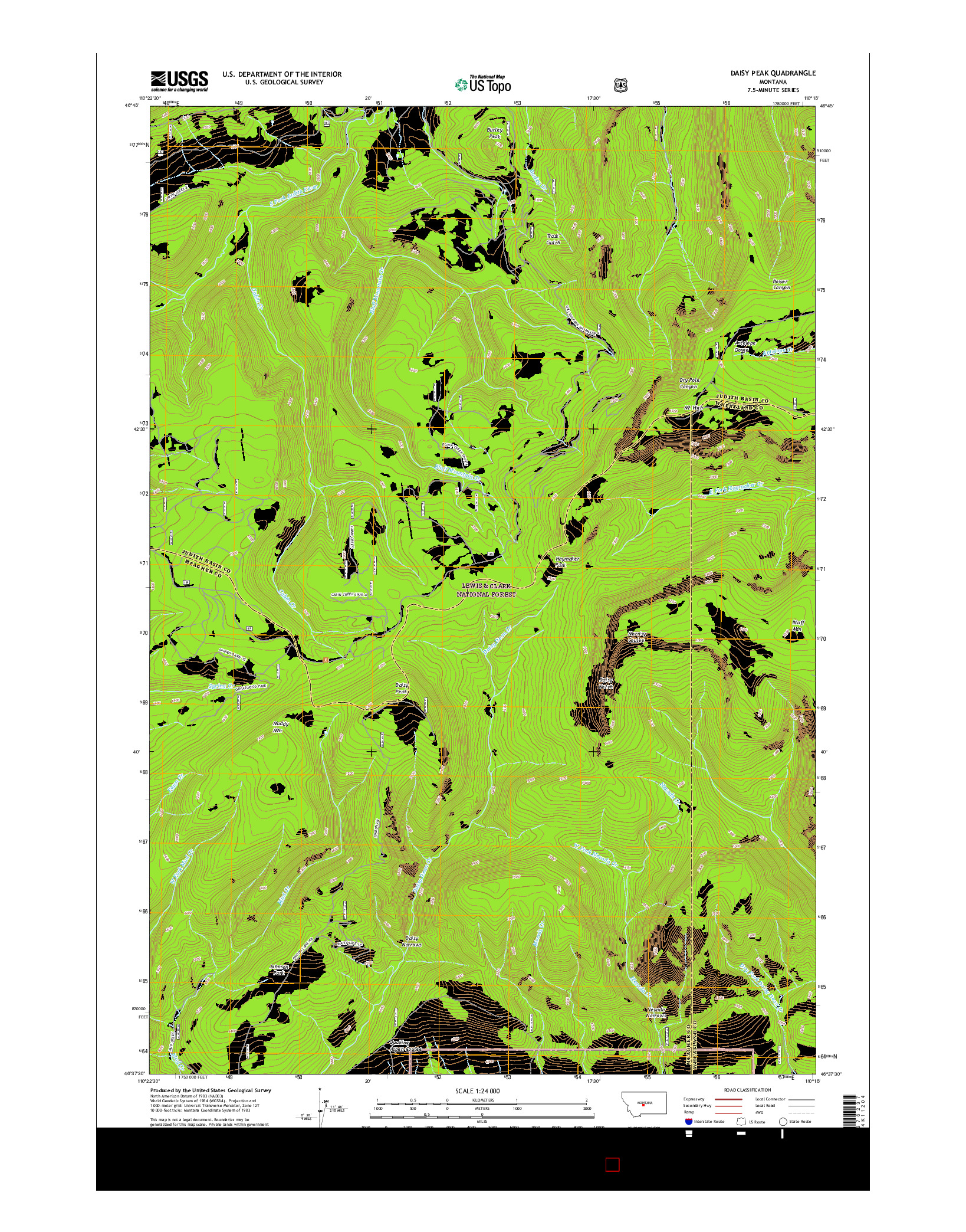 USGS US TOPO 7.5-MINUTE MAP FOR DAISY PEAK, MT 2017