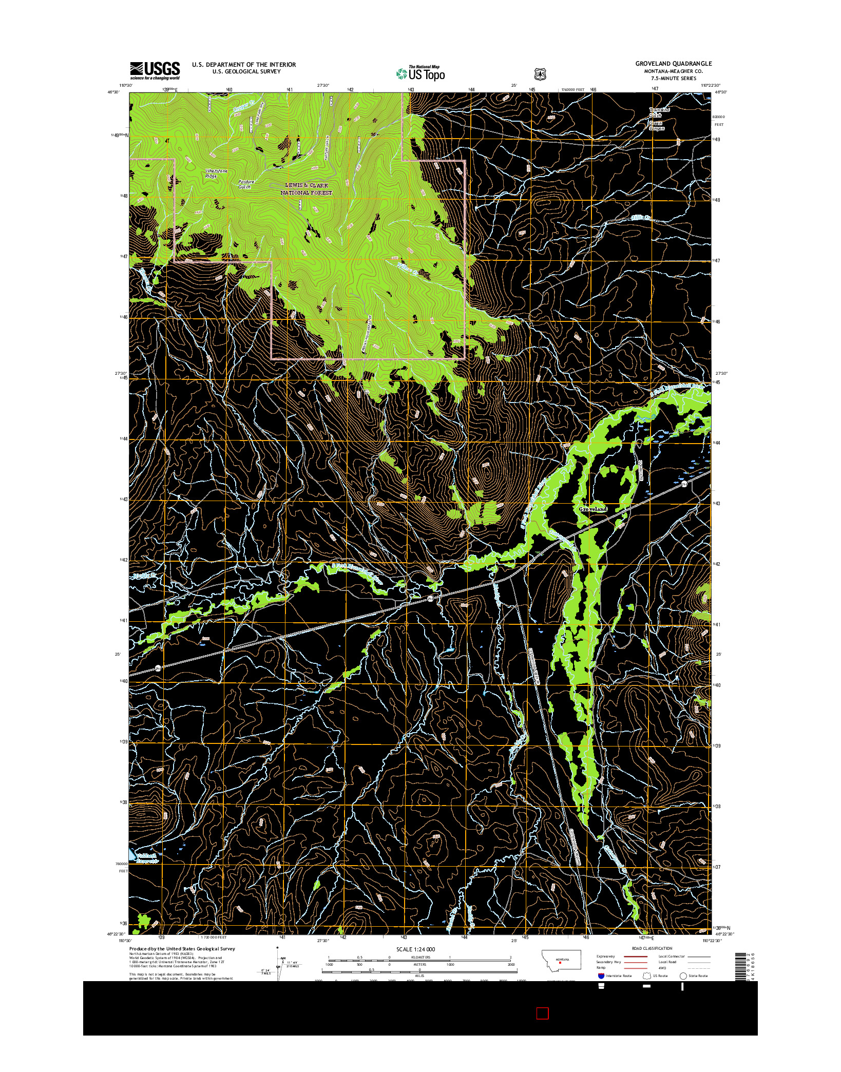 USGS US TOPO 7.5-MINUTE MAP FOR GROVELAND, MT 2017