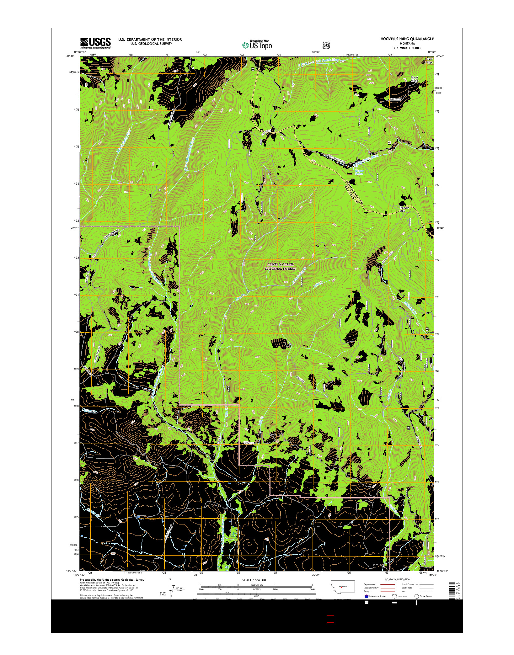 USGS US TOPO 7.5-MINUTE MAP FOR HOOVER SPRING, MT 2017