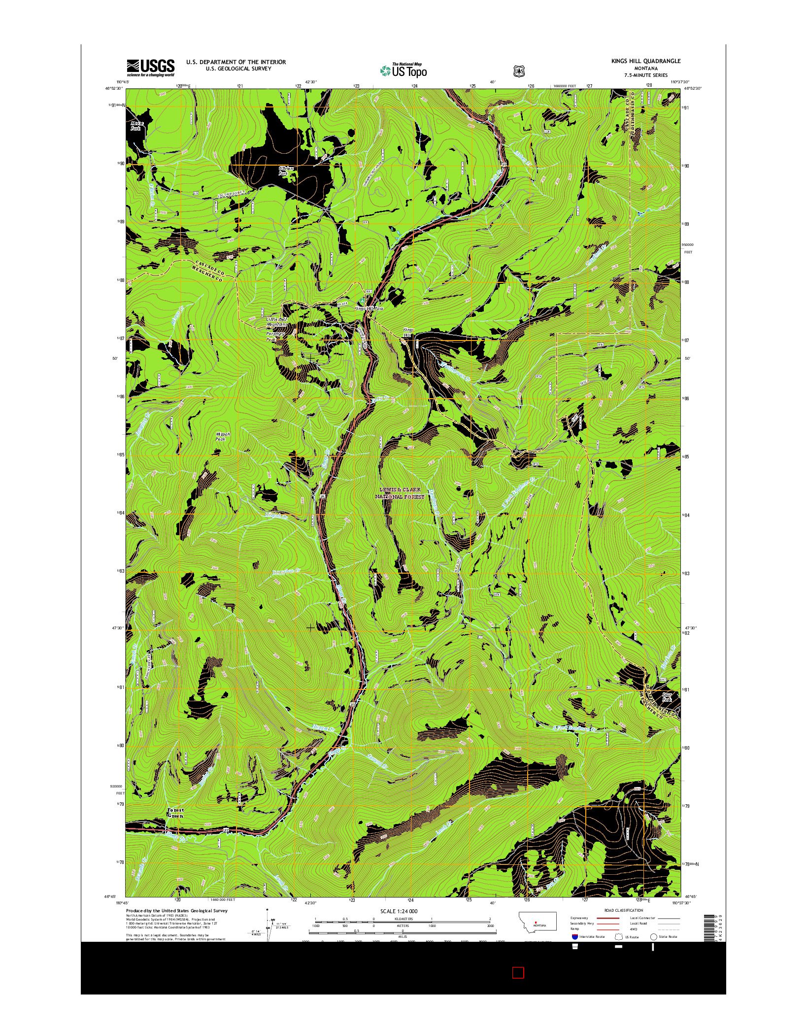 USGS US TOPO 7.5-MINUTE MAP FOR KINGS HILL, MT 2017