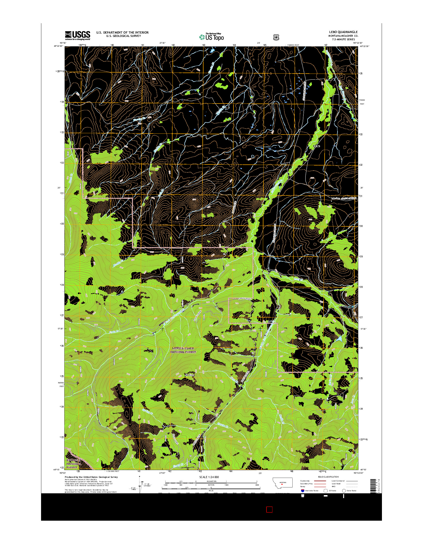 USGS US TOPO 7.5-MINUTE MAP FOR LEBO, MT 2017