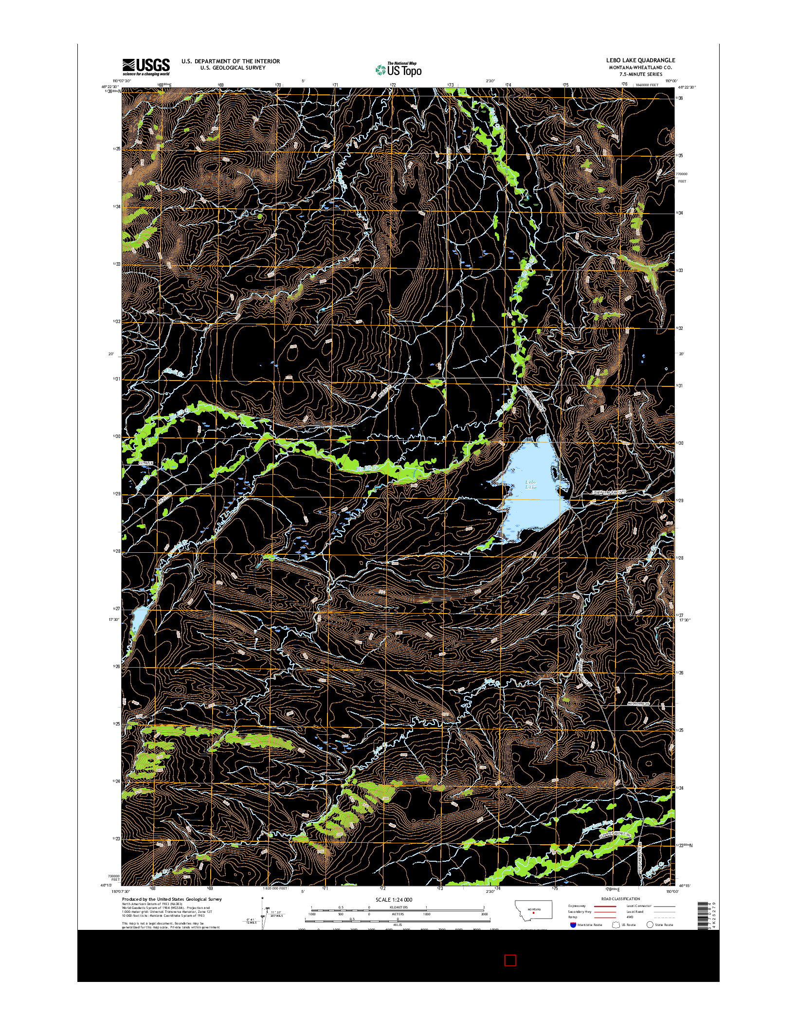 USGS US TOPO 7.5-MINUTE MAP FOR LEBO LAKE, MT 2017