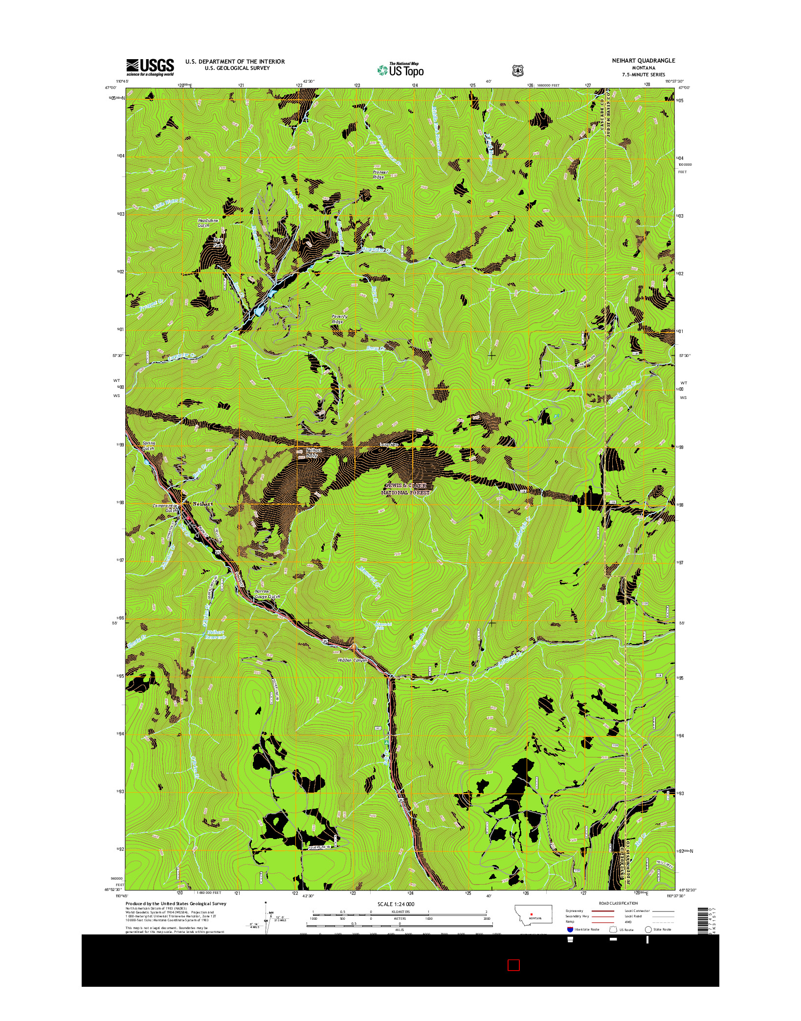 USGS US TOPO 7.5-MINUTE MAP FOR NEIHART, MT 2017