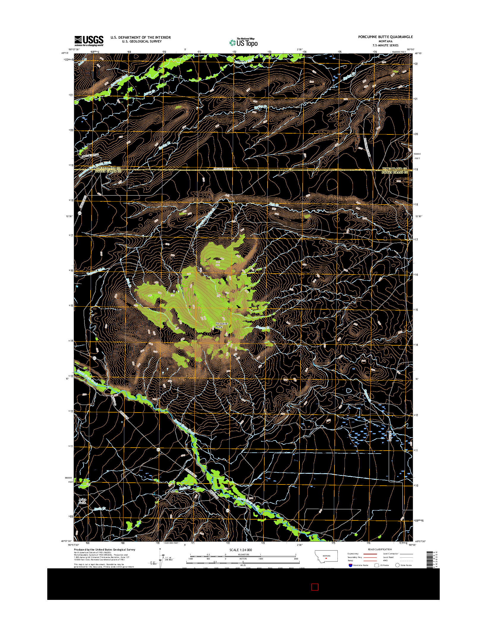 USGS US TOPO 7.5-MINUTE MAP FOR PORCUPINE BUTTE, MT 2017