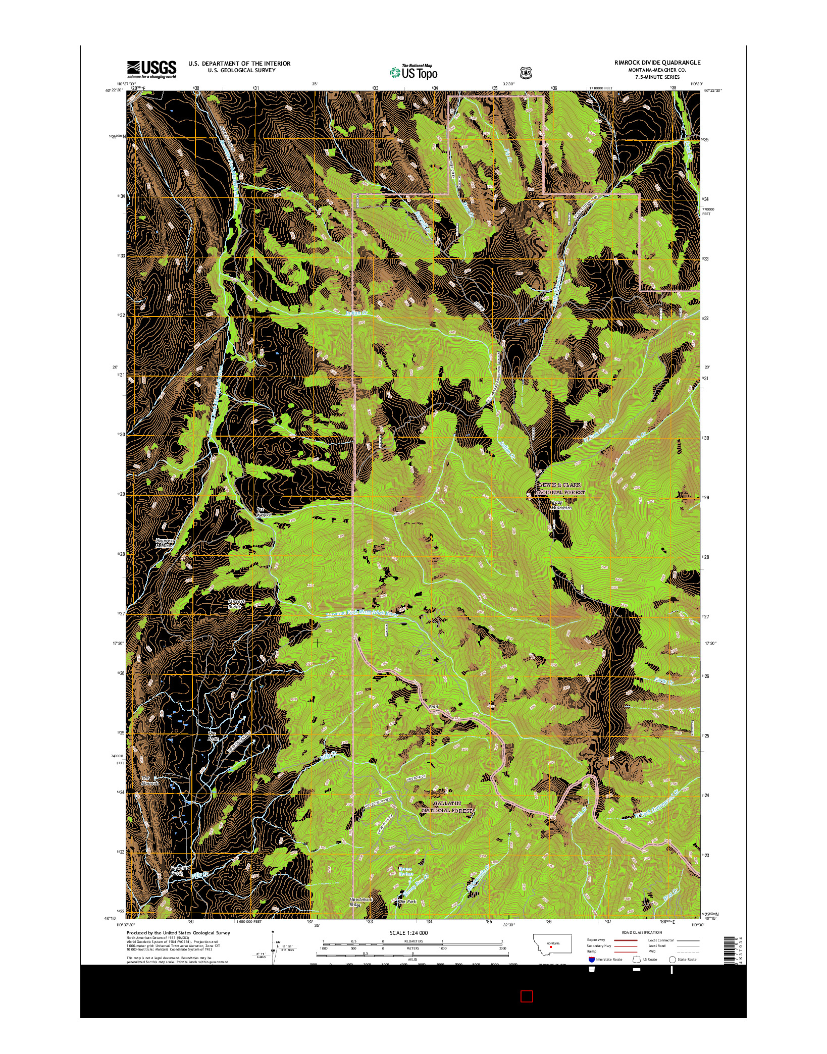 USGS US TOPO 7.5-MINUTE MAP FOR RIMROCK DIVIDE, MT 2017