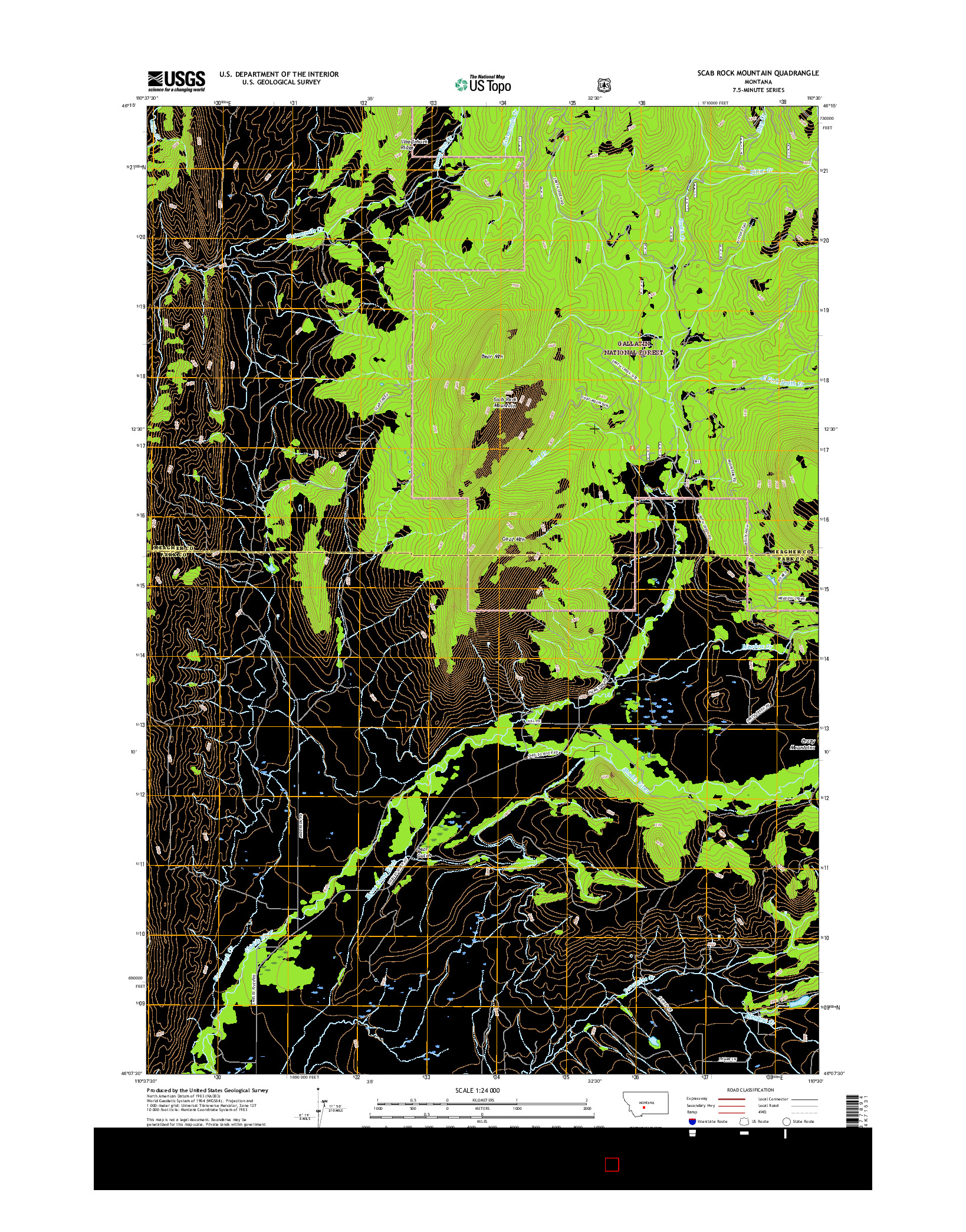 USGS US TOPO 7.5-MINUTE MAP FOR SCAB ROCK MOUNTAIN, MT 2017