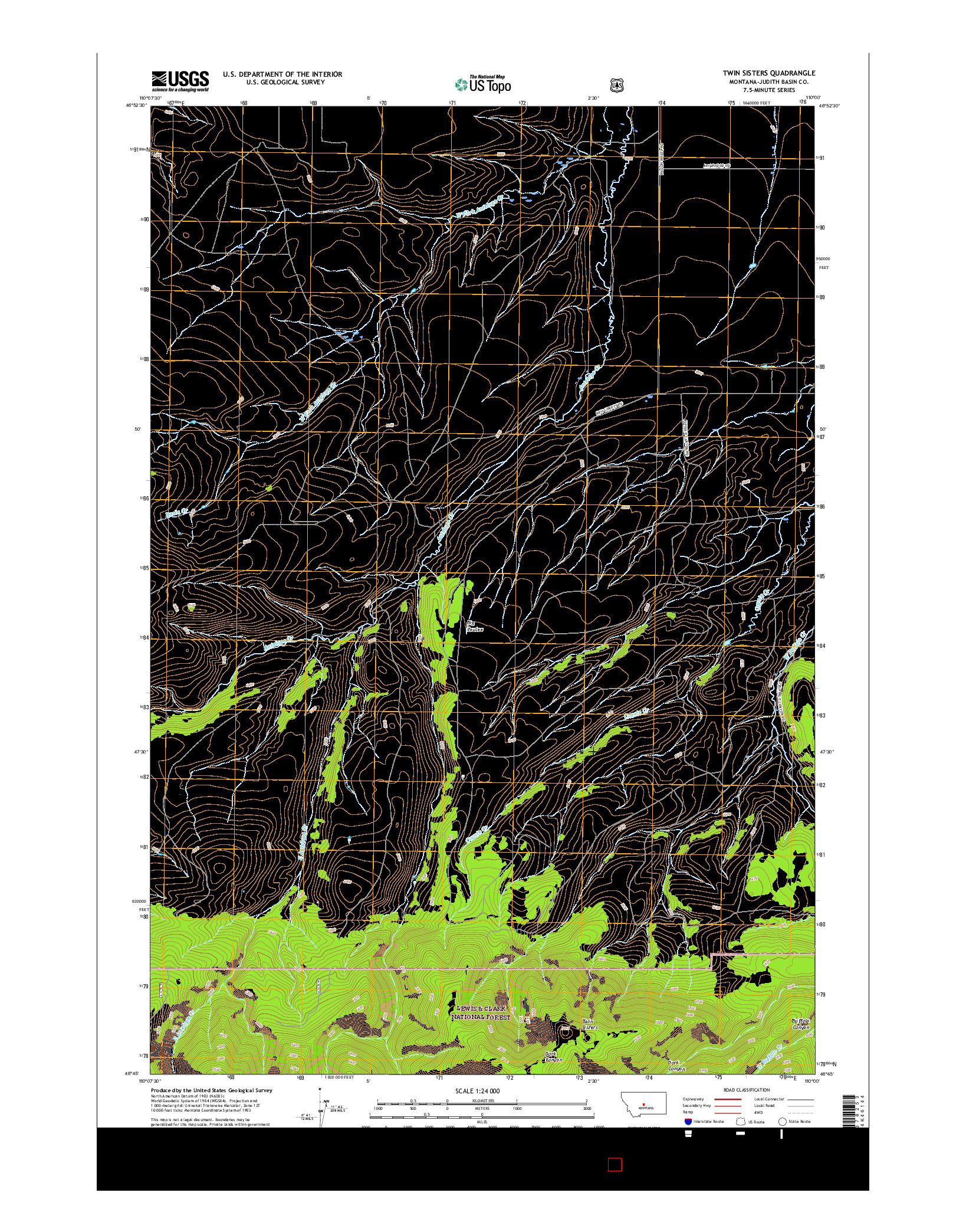 USGS US TOPO 7.5-MINUTE MAP FOR TWIN SISTERS, MT 2017