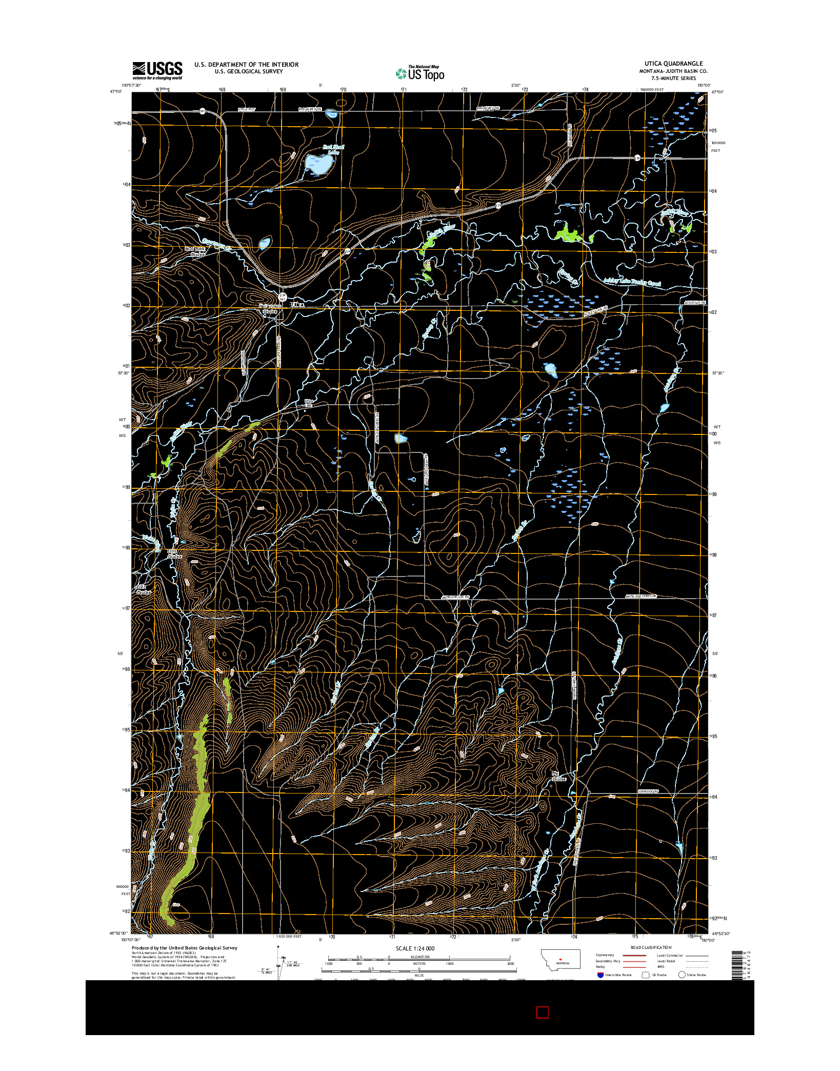 USGS US TOPO 7.5-MINUTE MAP FOR UTICA, MT 2017