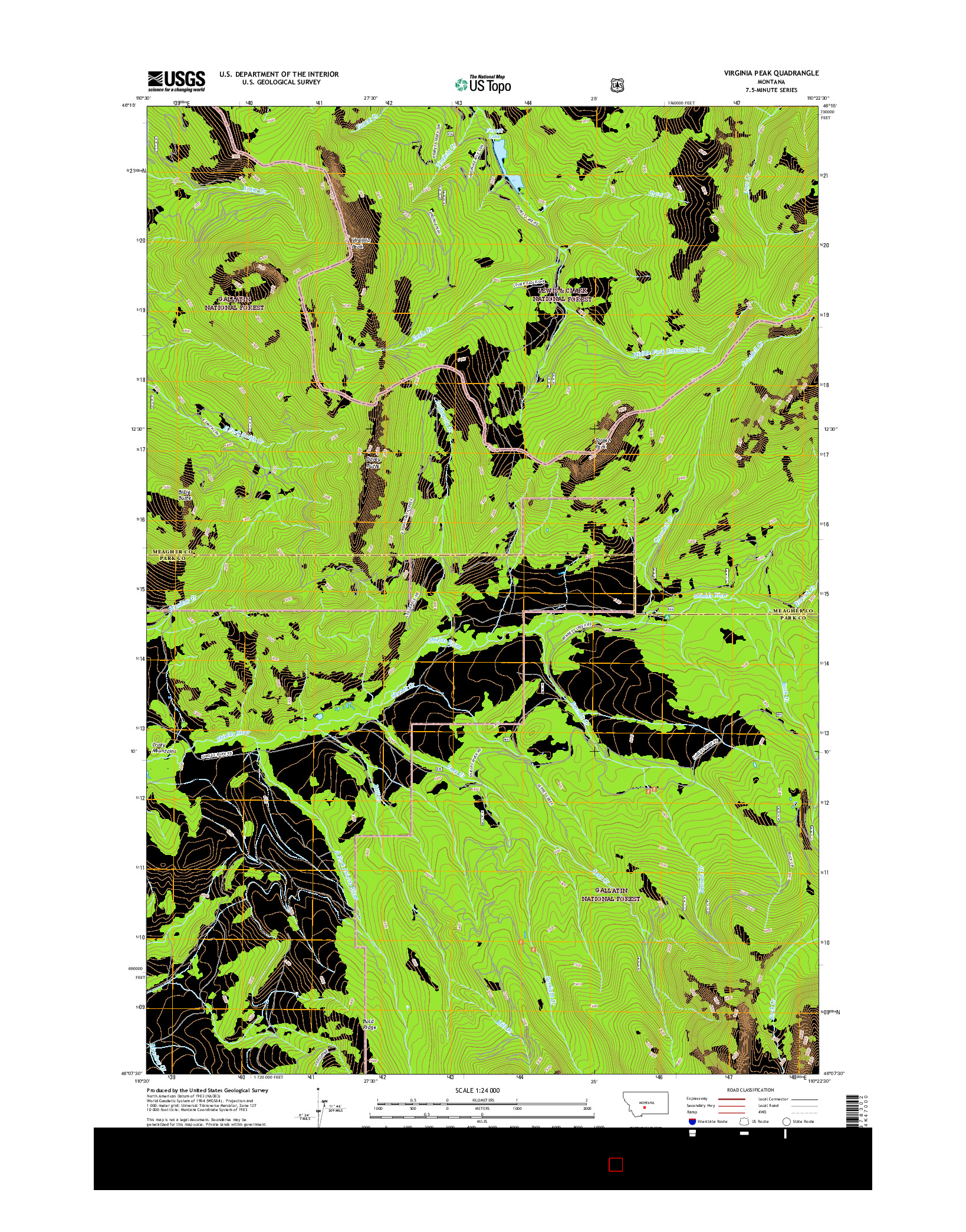 USGS US TOPO 7.5-MINUTE MAP FOR VIRGINIA PEAK, MT 2017