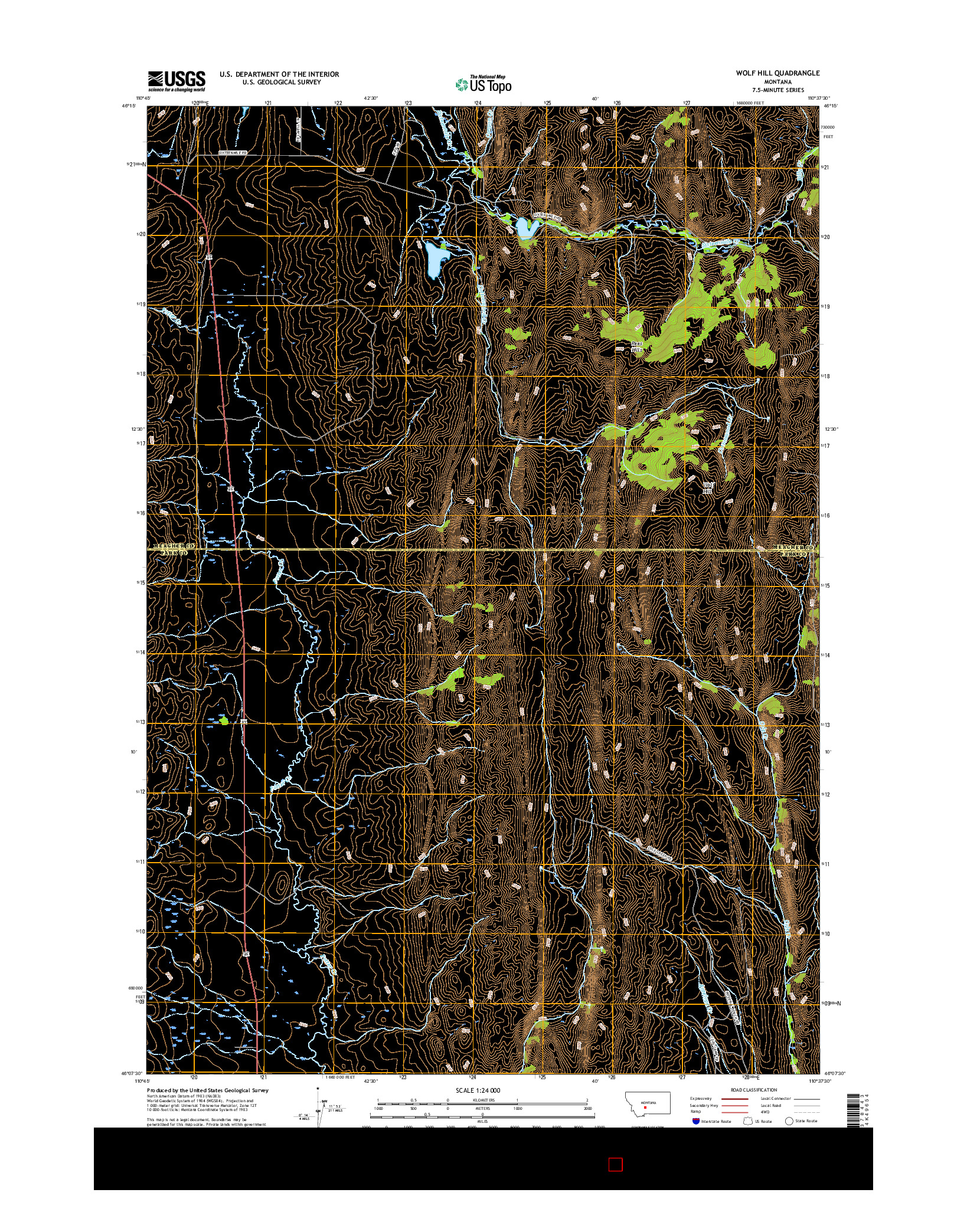 USGS US TOPO 7.5-MINUTE MAP FOR WOLF HILL, MT 2017