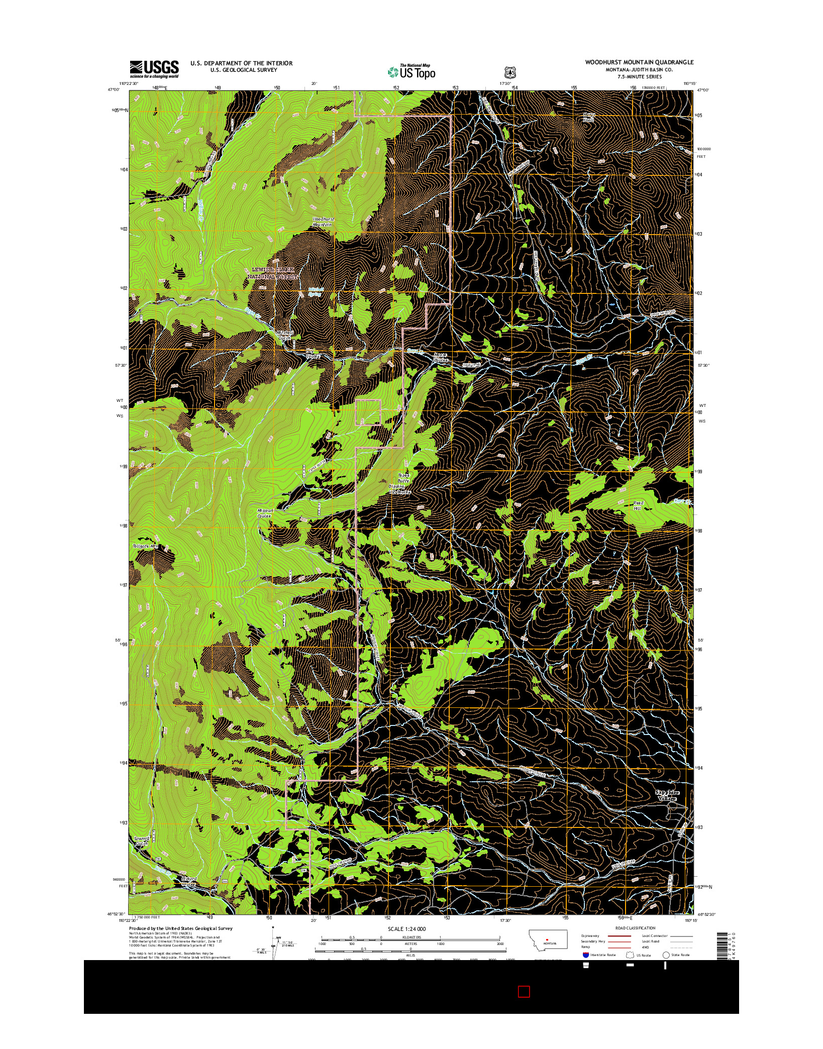 USGS US TOPO 7.5-MINUTE MAP FOR WOODHURST MOUNTAIN, MT 2017