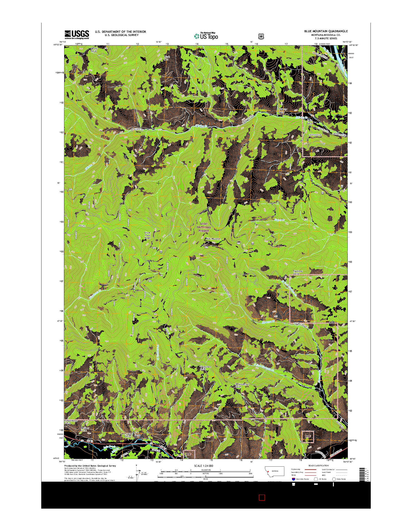 USGS US TOPO 7.5-MINUTE MAP FOR BLUE MOUNTAIN, MT 2017