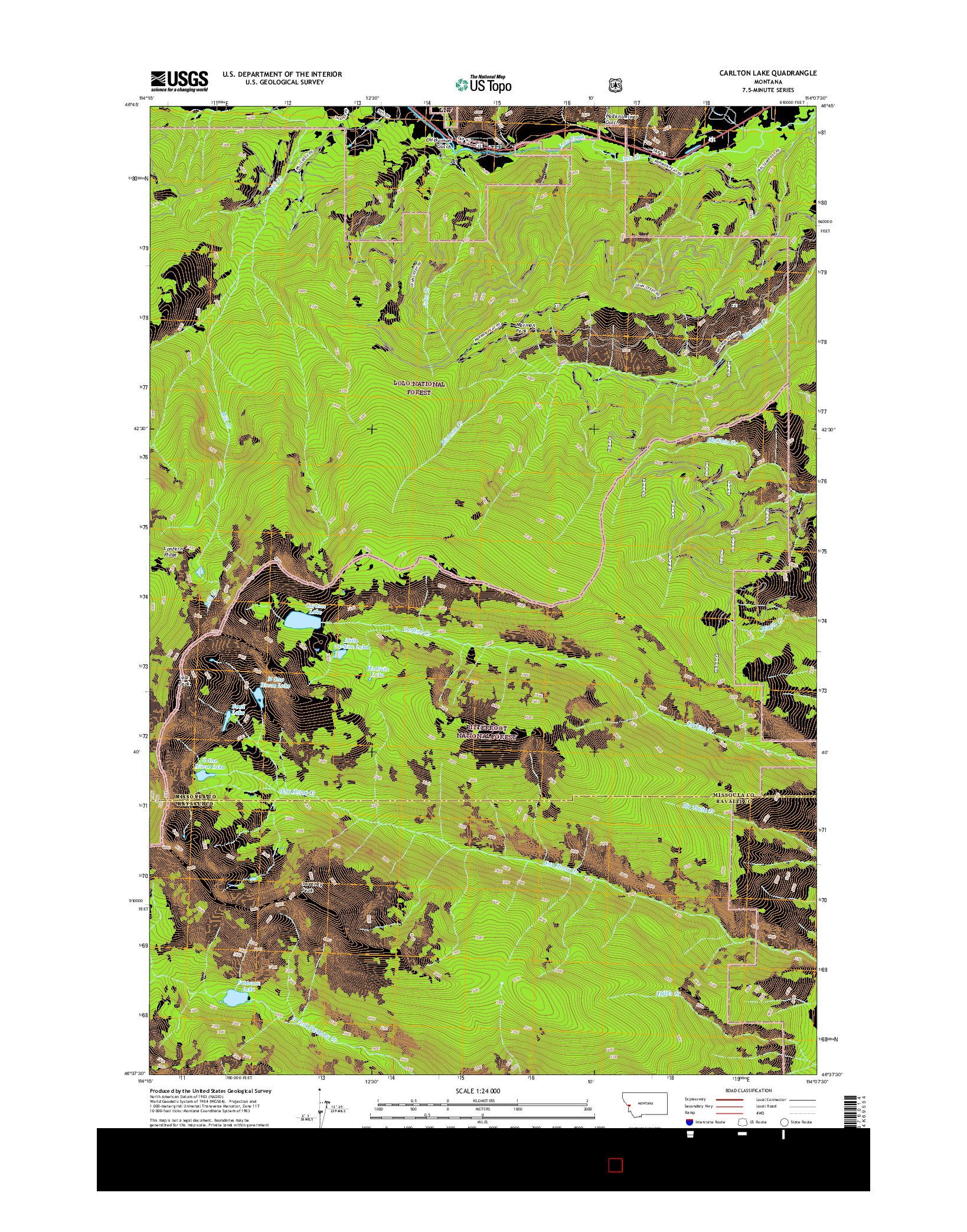 USGS US TOPO 7.5-MINUTE MAP FOR CARLTON LAKE, MT 2017