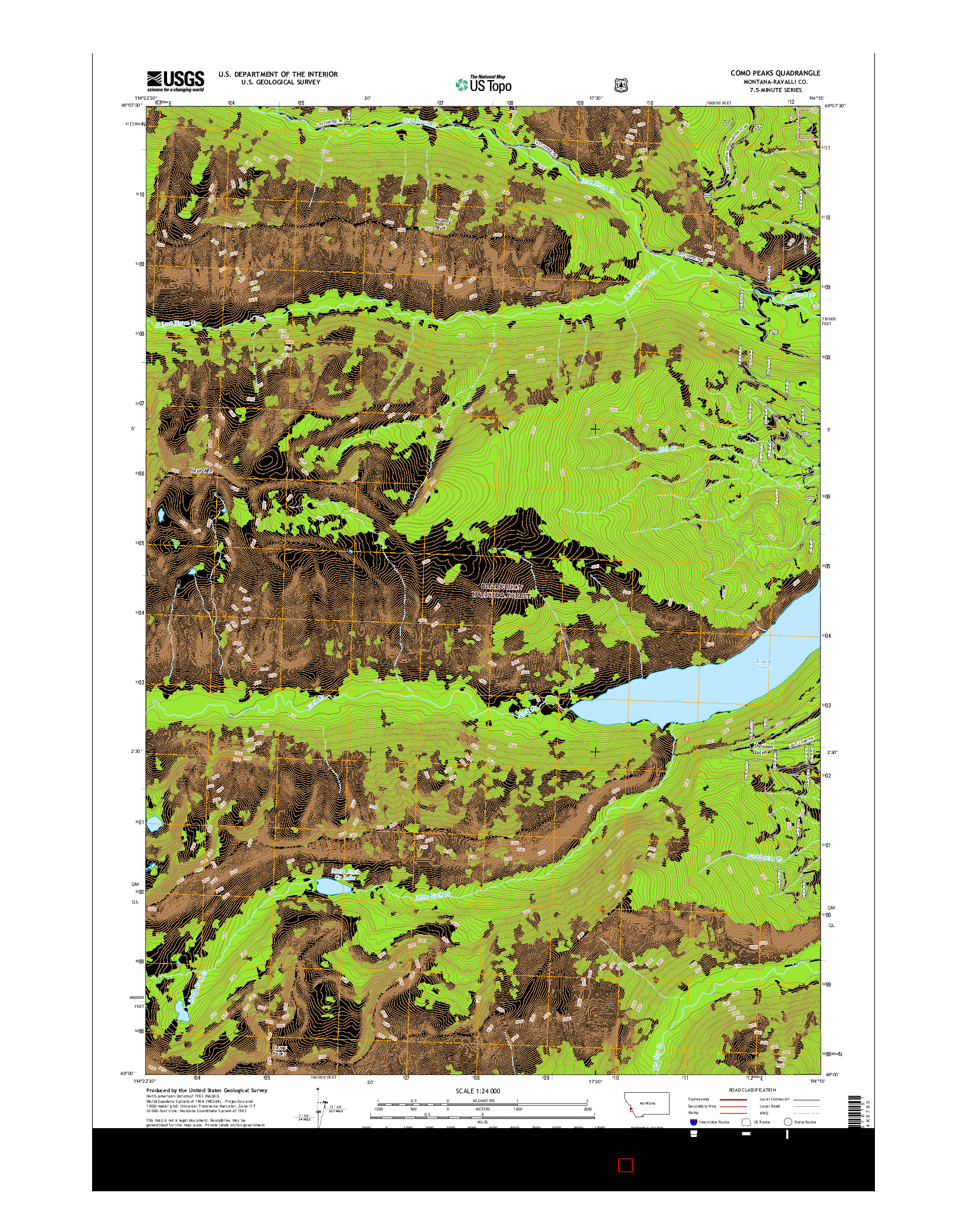 USGS US TOPO 7.5-MINUTE MAP FOR COMO PEAKS, MT 2017