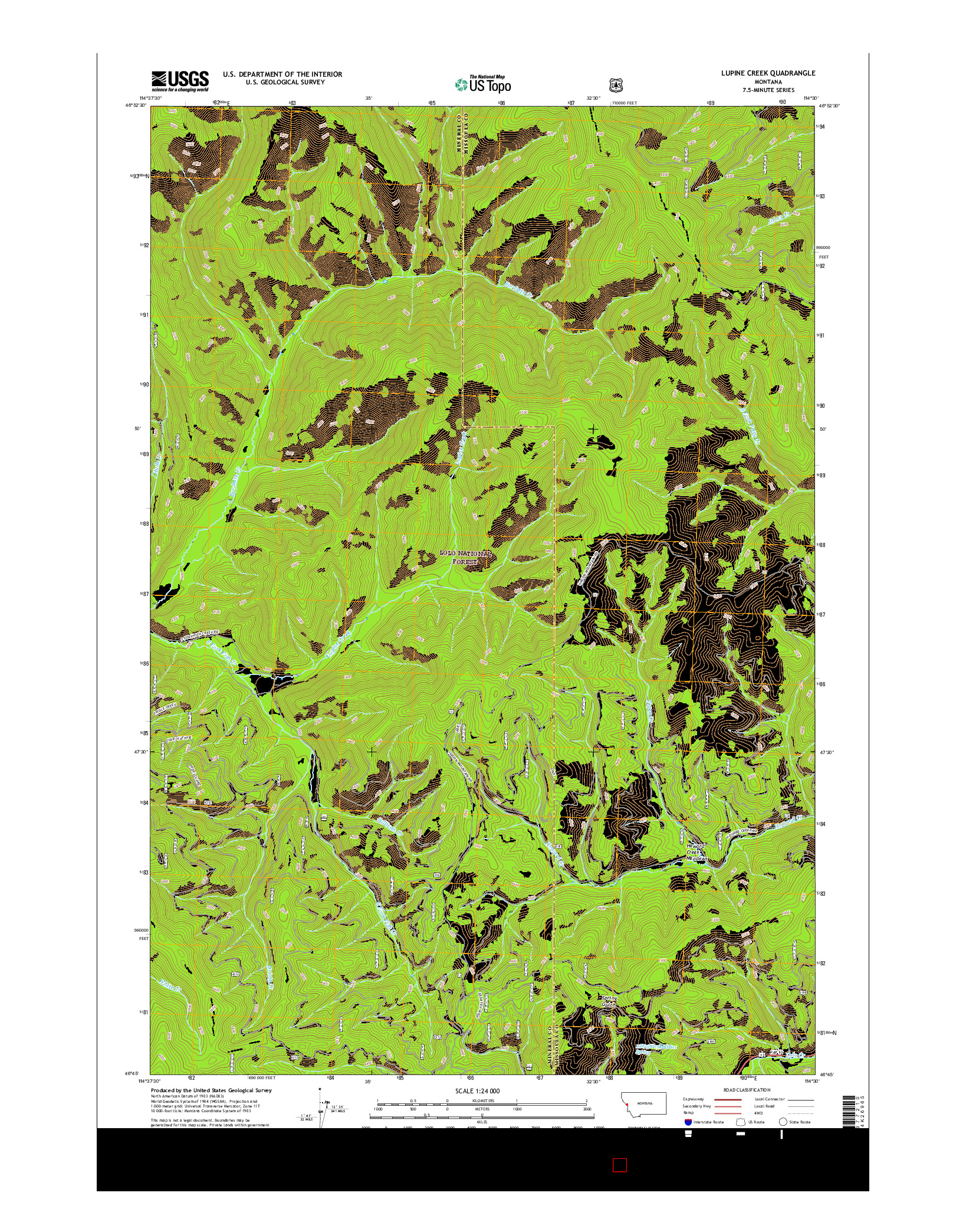 USGS US TOPO 7.5-MINUTE MAP FOR LUPINE CREEK, MT 2017