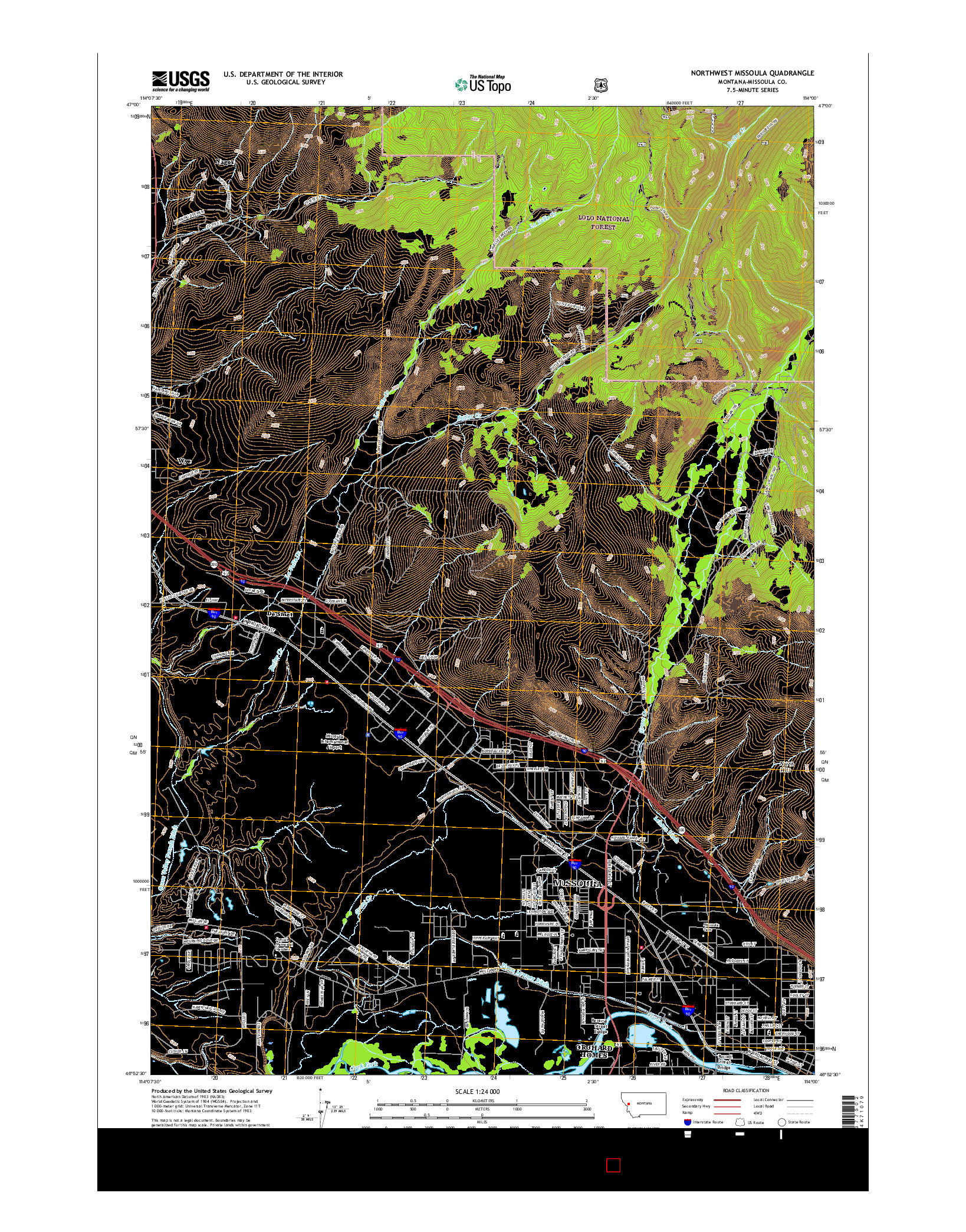 USGS US TOPO 7.5-MINUTE MAP FOR NORTHWEST MISSOULA, MT 2017