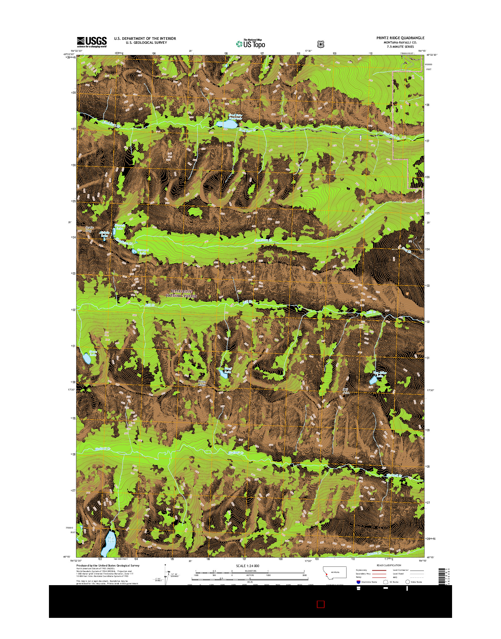 USGS US TOPO 7.5-MINUTE MAP FOR PRINTZ RIDGE, MT 2017